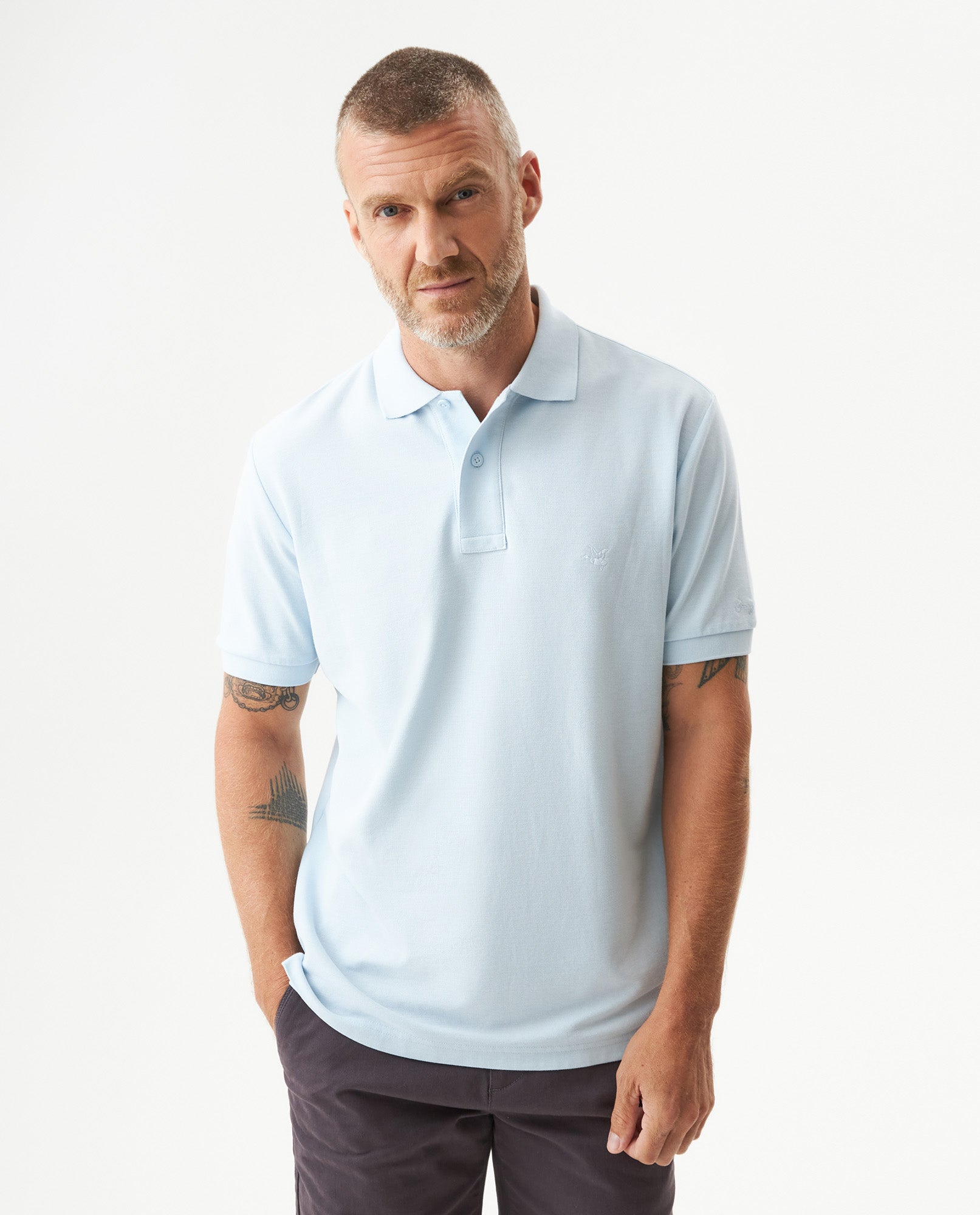 Mens Regular Fit Short Sleeve Polo Shirt in Cotton, Compass - Blue 63_609G000_AZU134308_0