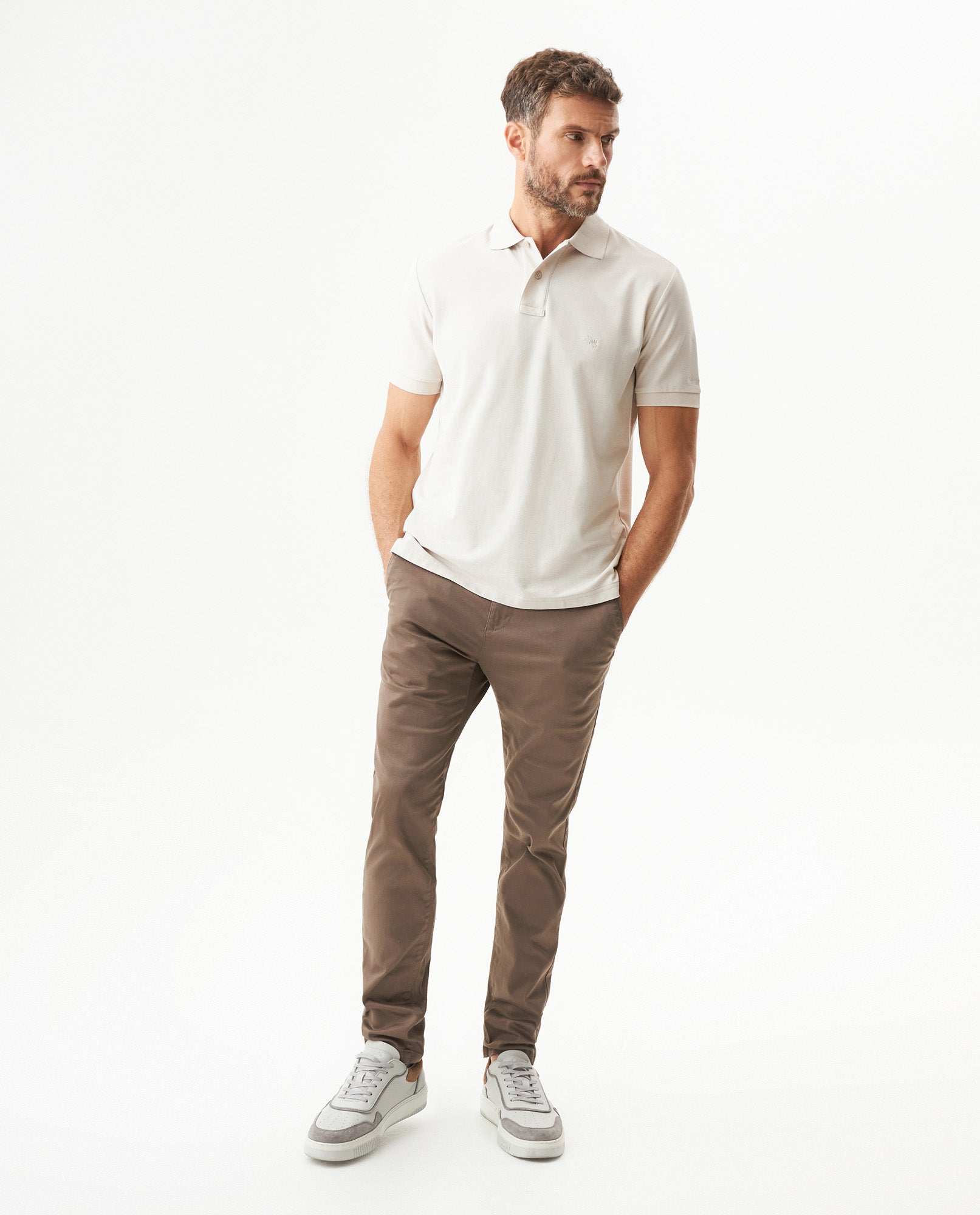 Mens Regular Fit Short Sleeve Polo Shirt in Cotton, Compass - Brown 63_609G000_CAF171311_4