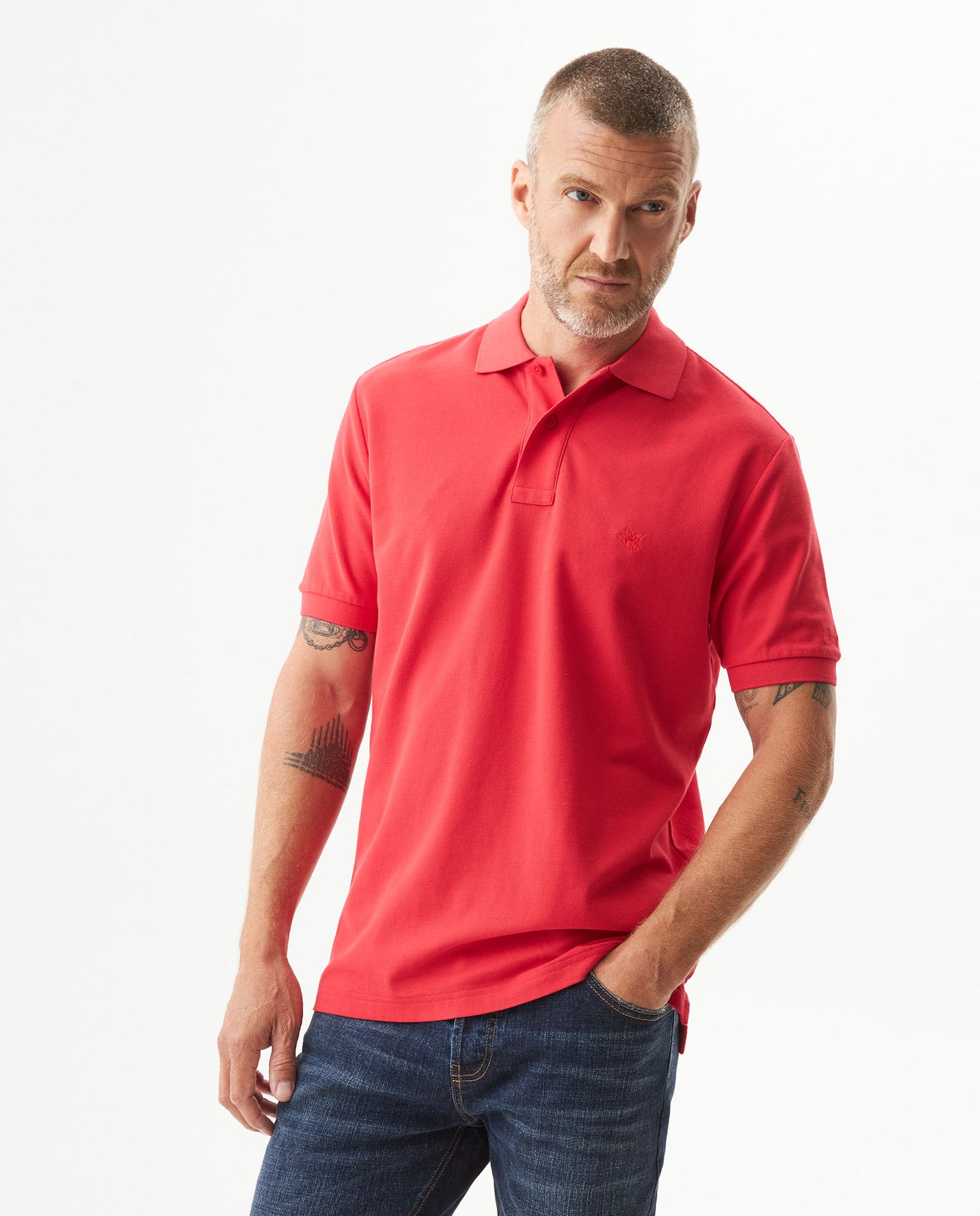 Mens Regular Fit Short Sleeve Polo Shirt in Cotton, Compass - Red 63_609G000_ROJ181564_0