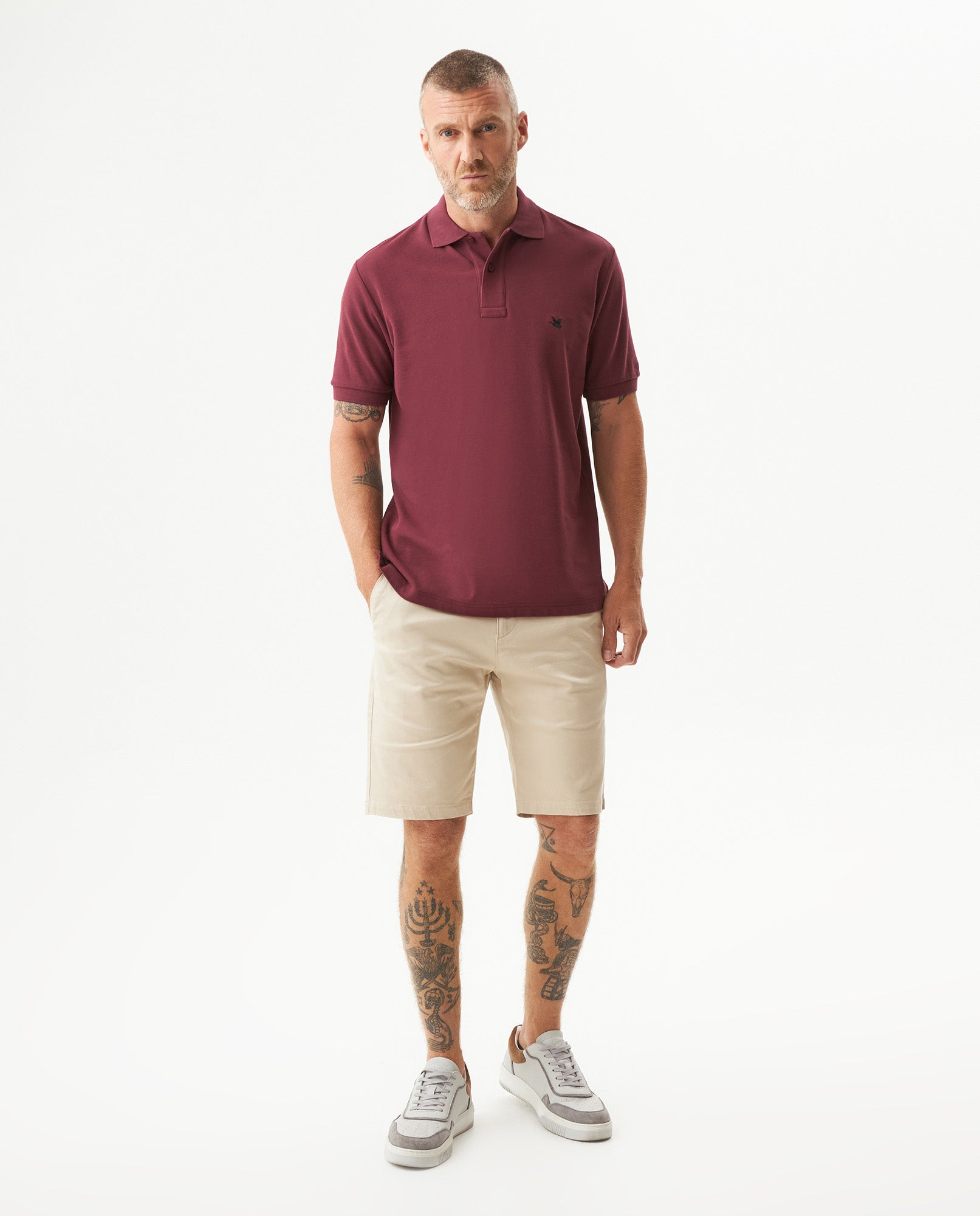 Mens Regular Fit Short Sleeve Polo Shirt in Cotton, Compass - Red 63_609G000_ROJ191725_4
