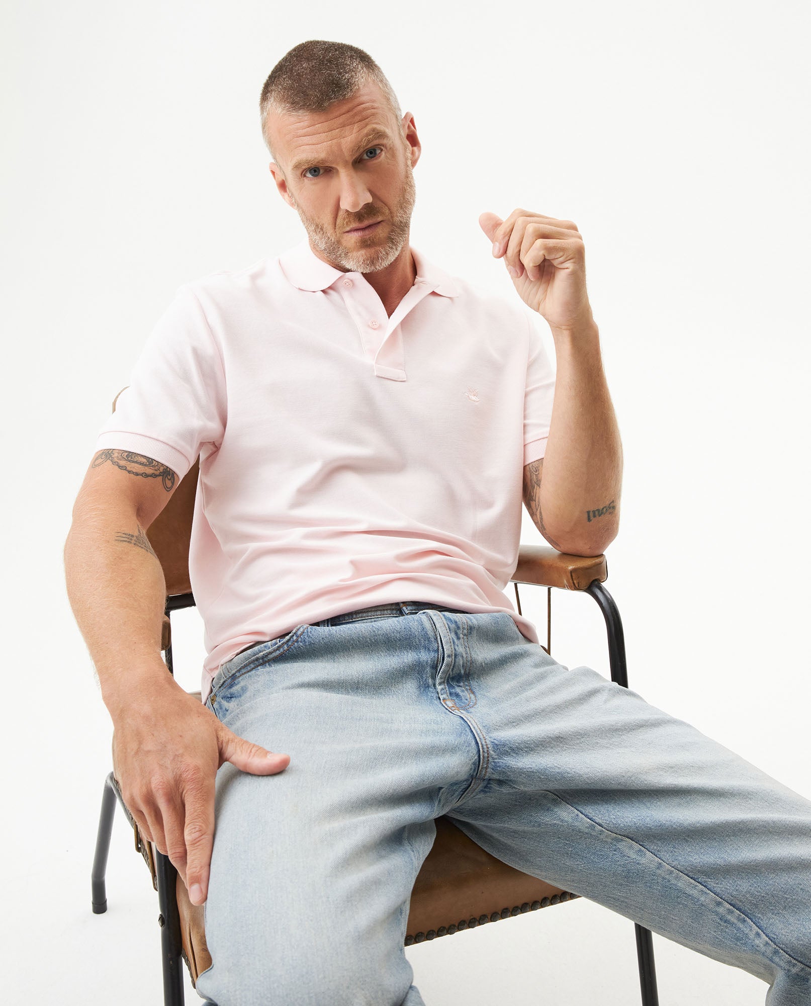 Mens Regular Fit Short Sleeve Polo Shirt in Cotton, Compass - Pink 63_609G000_ROS153207_4