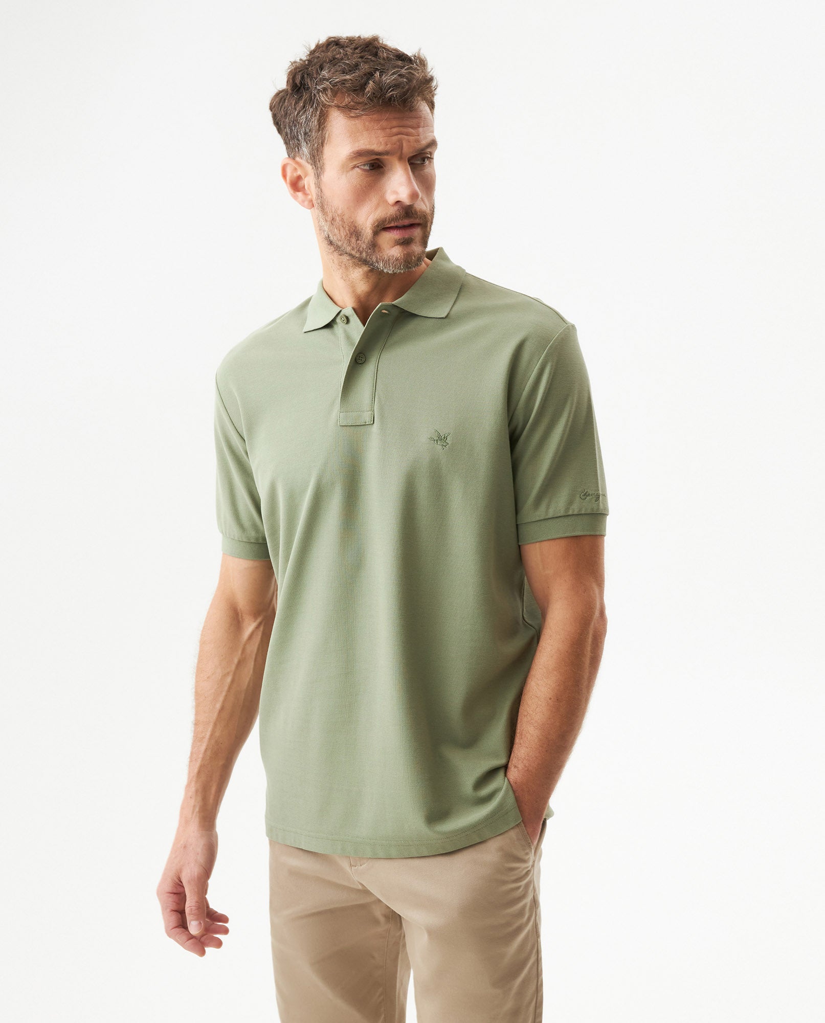 Mens Regular Fit Short Sleeve Polo Shirt in Cotton, Compass - Green 63_609G000_VER170115_0