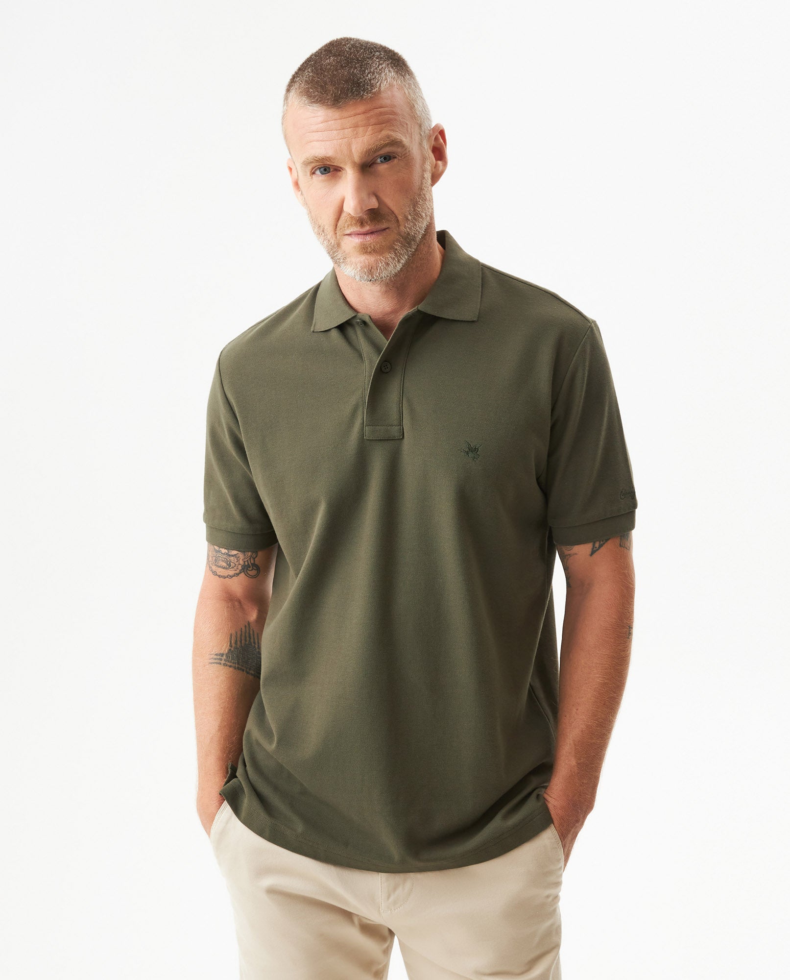 Mens Regular Fit Short Sleeve Polo Shirt in Cotton, Compass - Green 63_609G000_VER190414_0