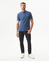 Men's Slim Fit Mandarin Collar Polo Shirt in Cotton Stretch Blend, Marine 609G002 - 3