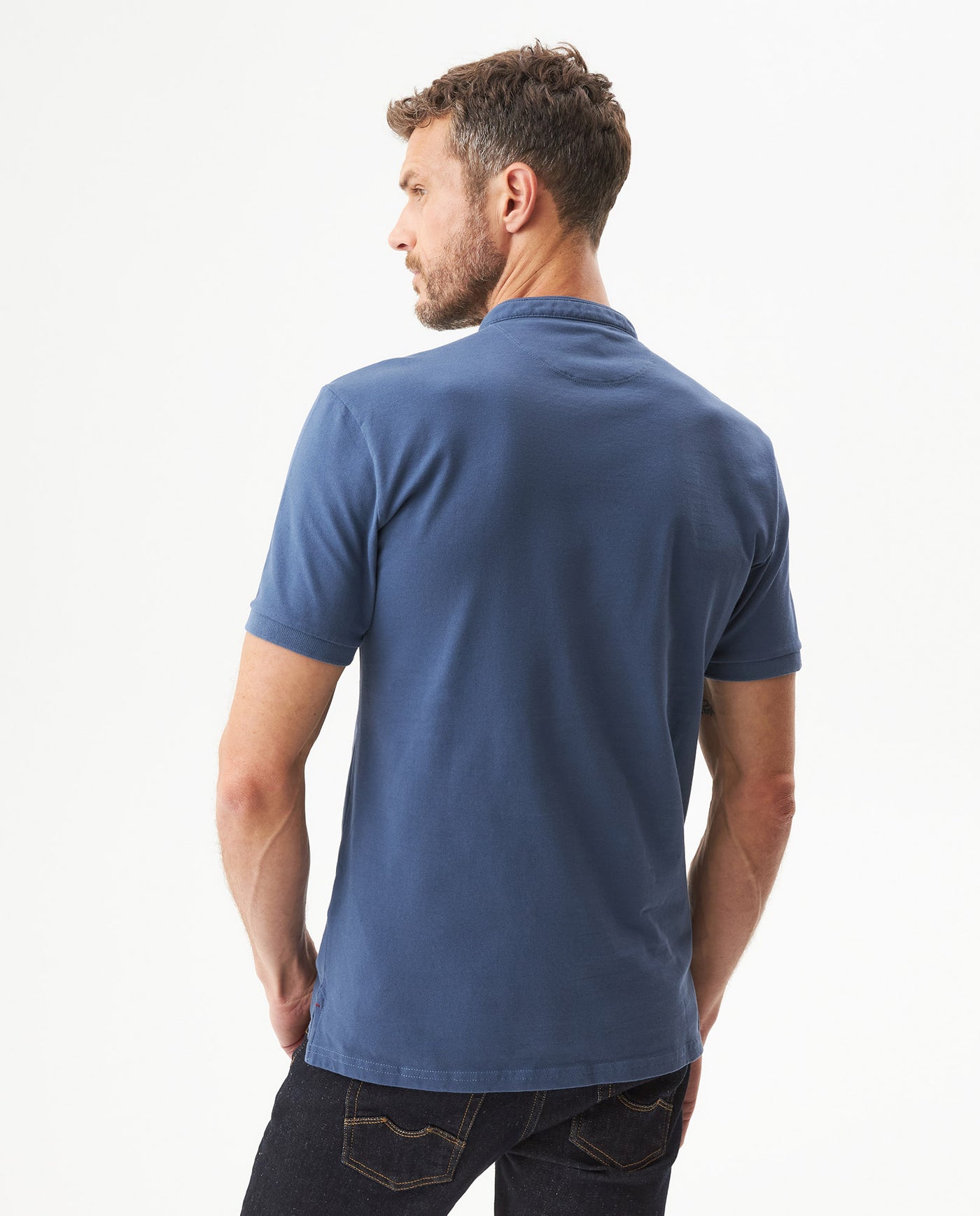 Men's Slim Fit Mandarin Collar Polo Shirt in Cotton Stretch Blend, Marine 609G002 - 5