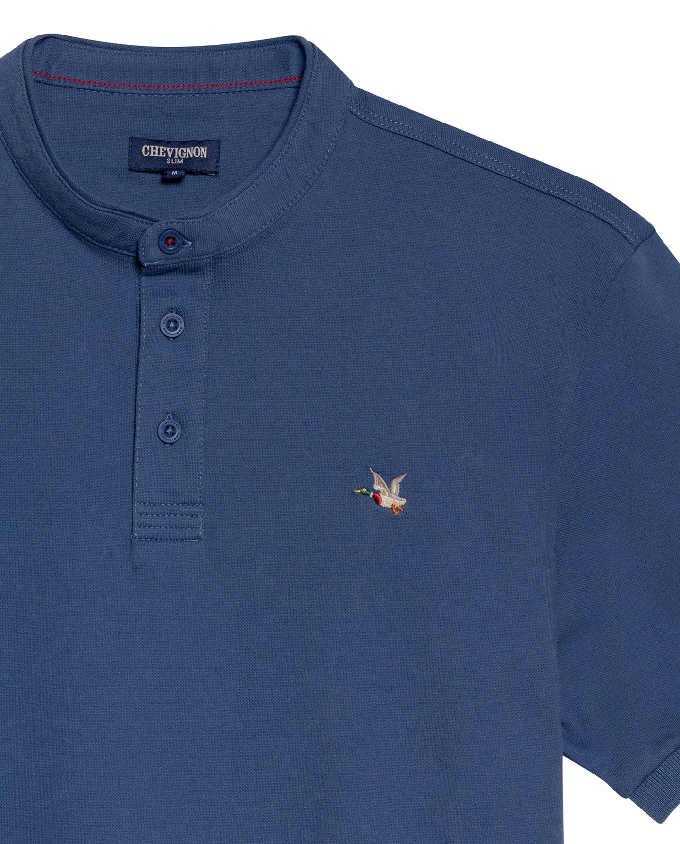 Men's Slim Fit Mandarin Collar Polo Shirt in Cotton Stretch Blend, Marine 609G002 - 7