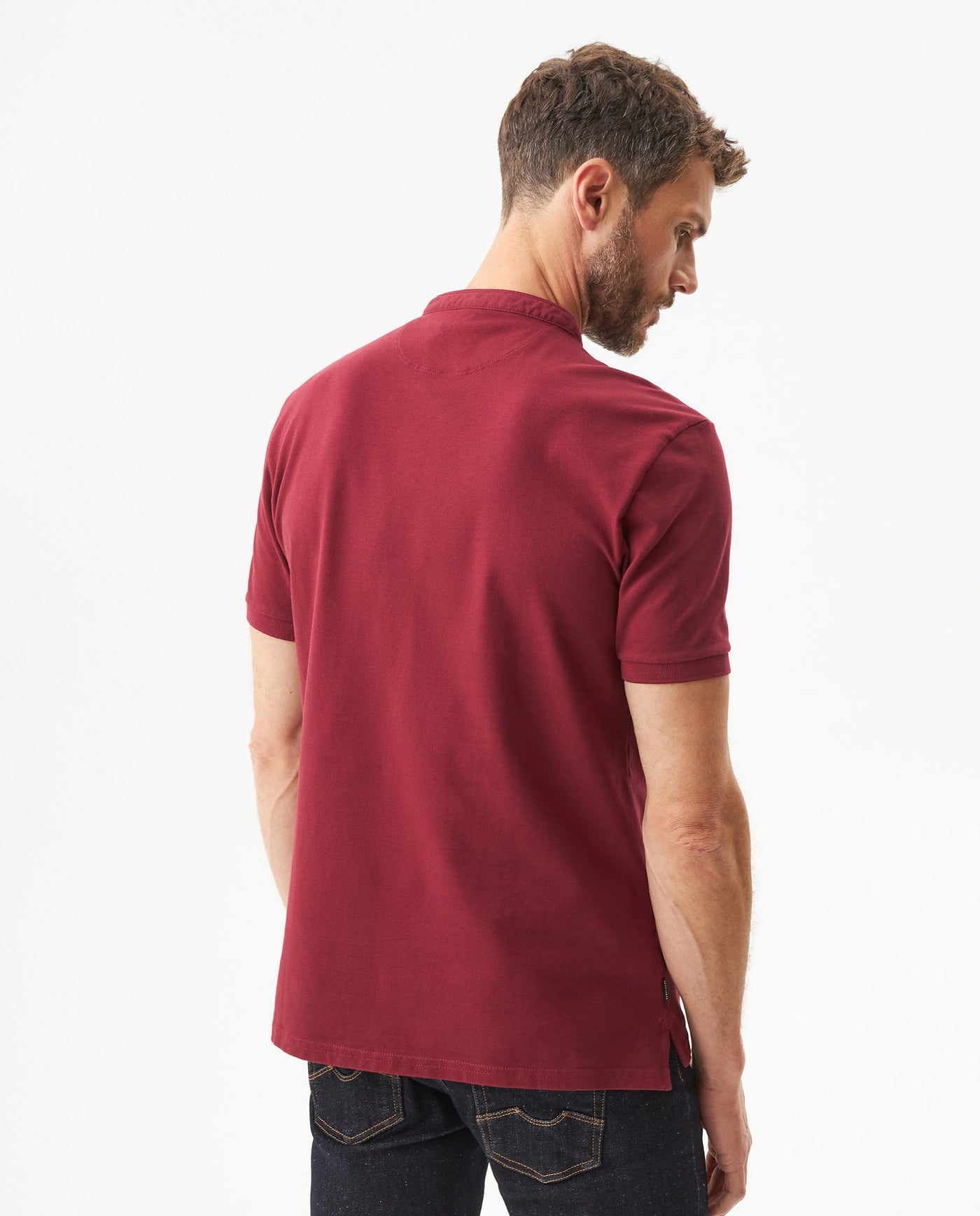 Men's Slim Fit Mandarin Collar Polo Shirt in Cotton Stretch Blend, Marine 609G002 - 5