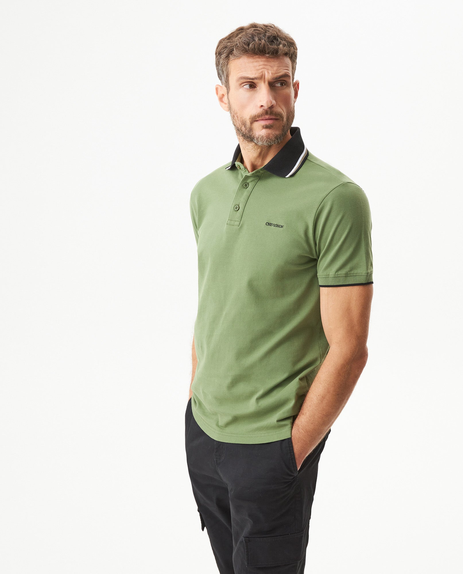 Men's Slim Fit Polo Shirt in Cotton Stretch Blend, Horizon 609G003 - 1