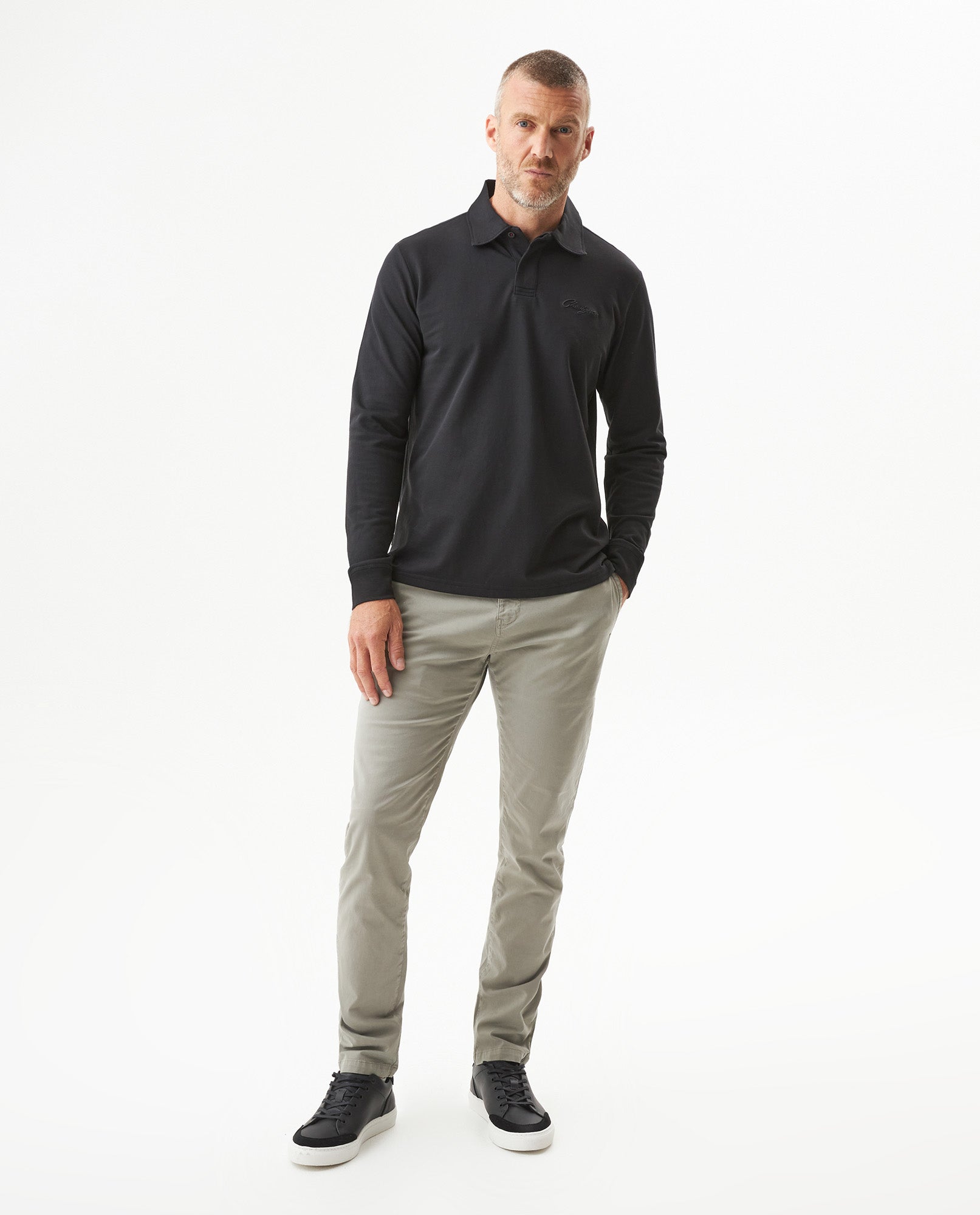 Men's Long Sleeve Relaxed Fit Polo Shirt in Cotton-Polyester Blend, Dock 609G004 - 3