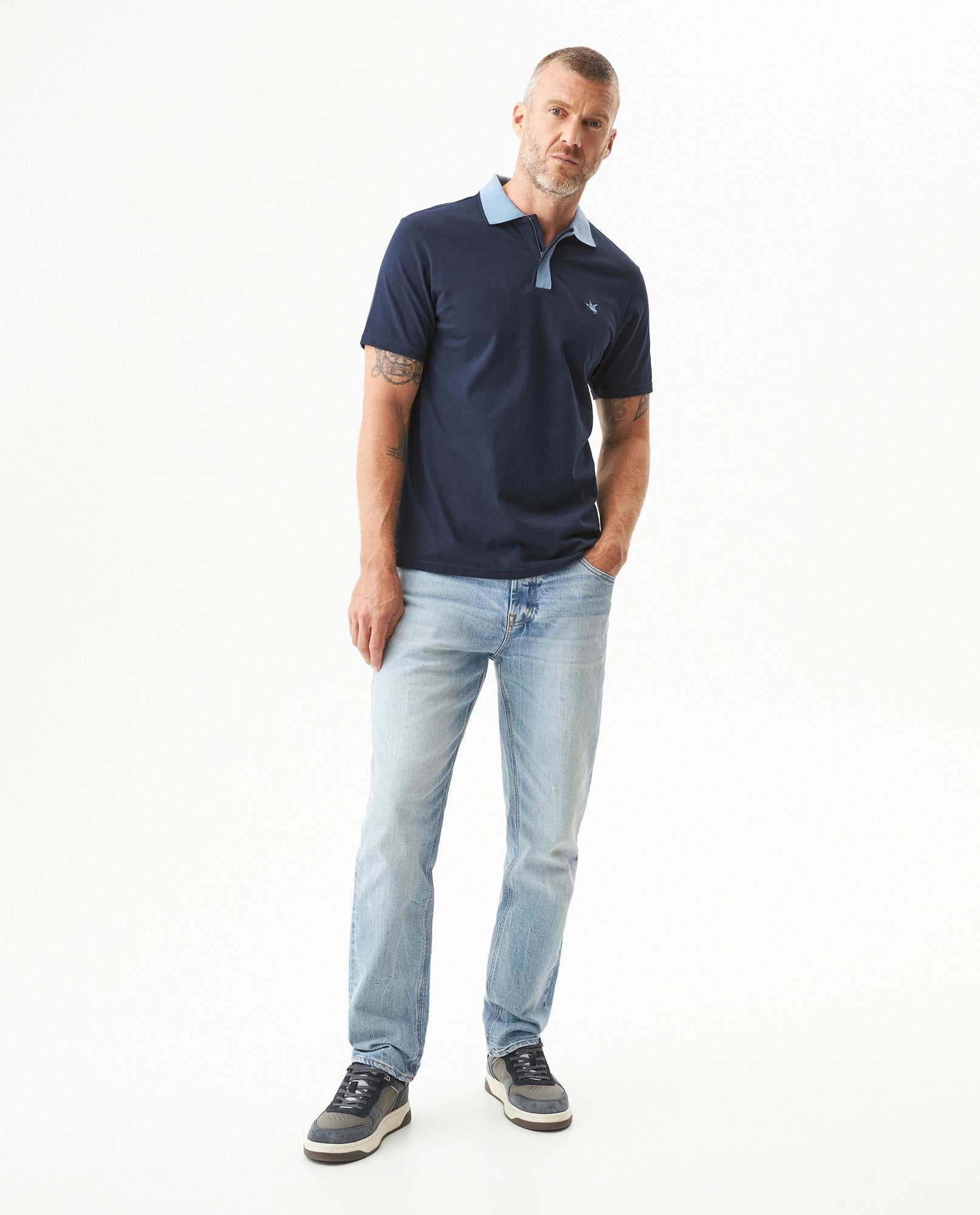 Men's Slim Fit Polo Shirt in Cotton Stretch Blend, Weathered - 3