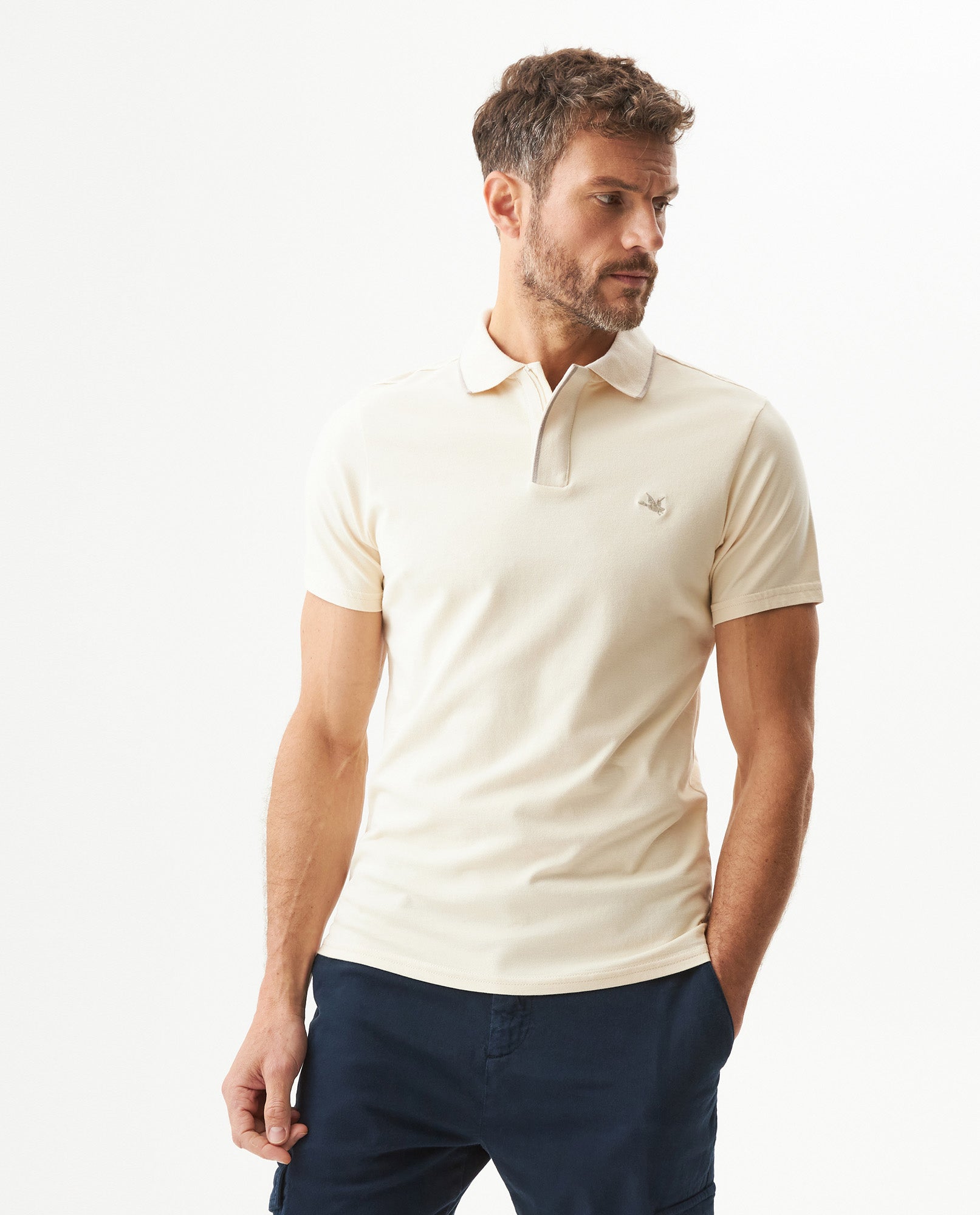 Men's Slim Fit Polo Shirt in Cotton Stretch Blend, Weathered - 2