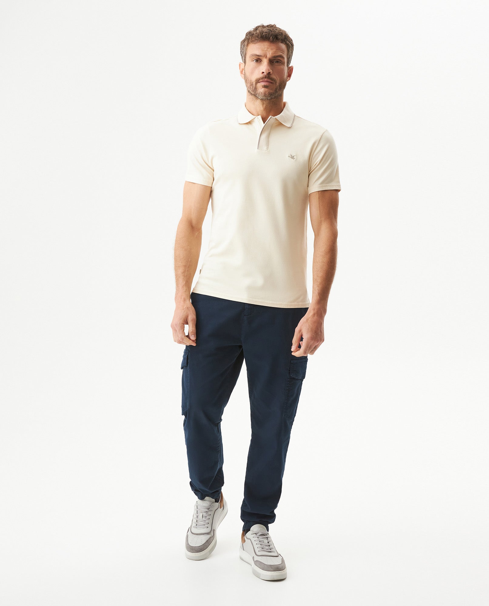 Men's Slim Fit Polo Shirt in Cotton Stretch Blend, Weathered - 3