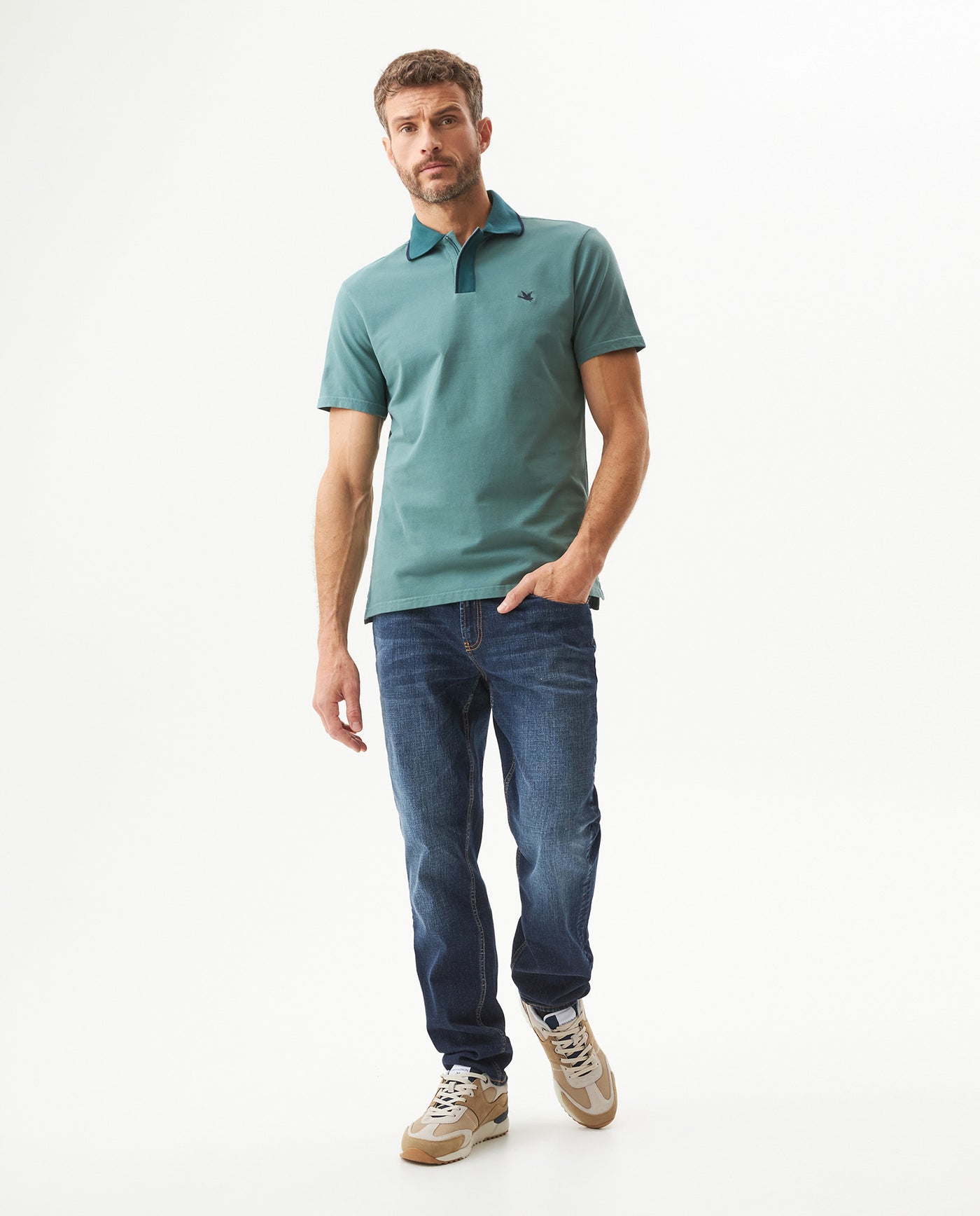 Men's Slim Fit Polo Shirt in Cotton Stretch Blend, Weathered - 3