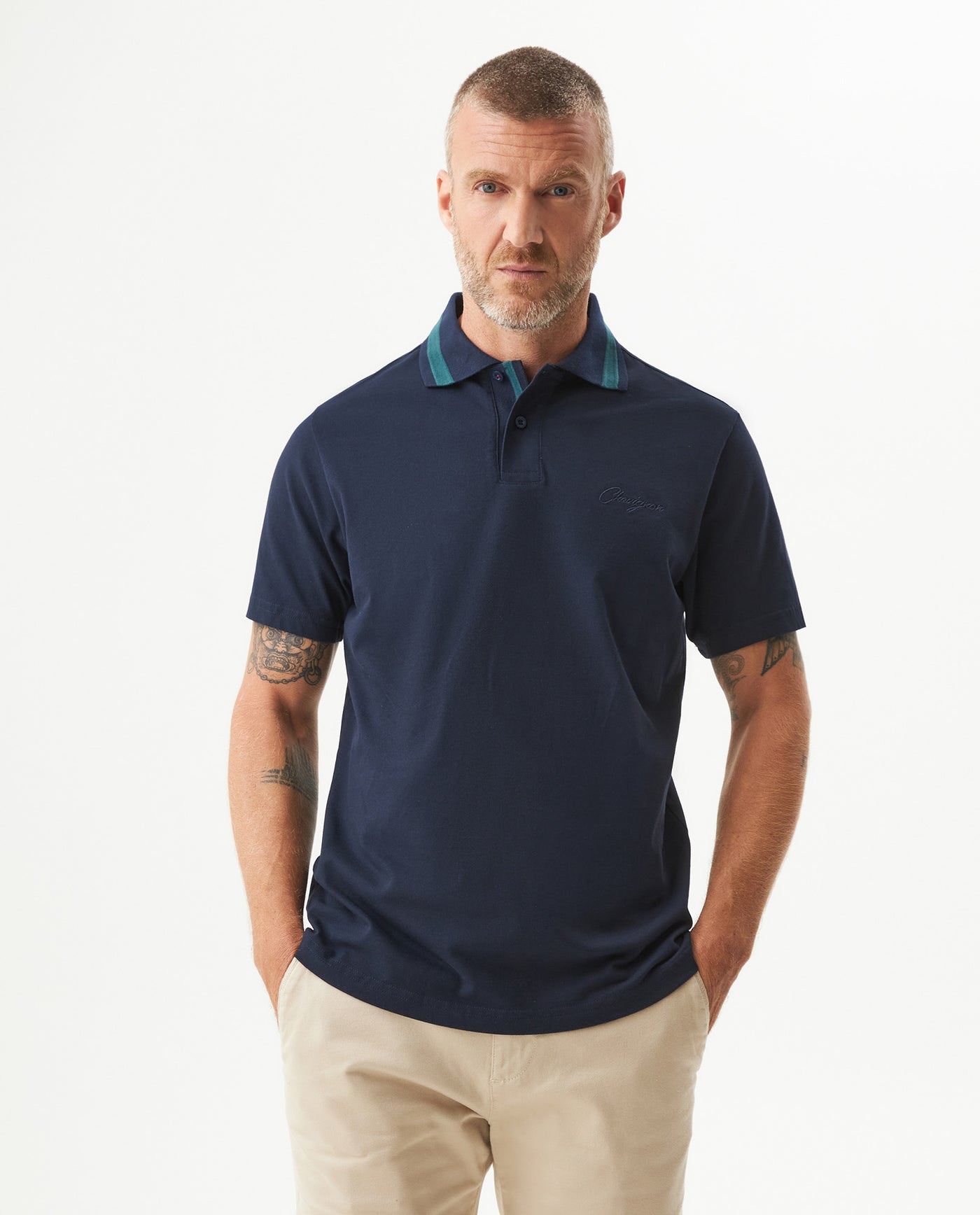 Men's Relaxed Fit Short Sleeve Polo Shirt in Cotton Stretch Blend, Nautical 609G009 - 1