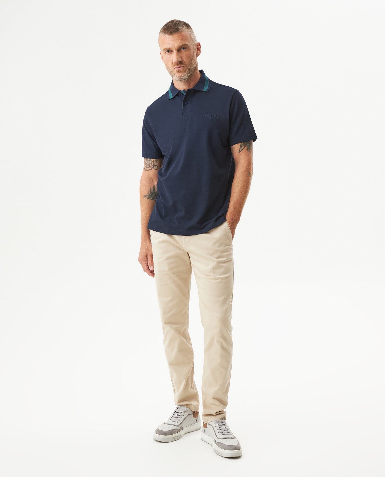 Men's Relaxed Fit Short Sleeve Polo Shirt in Cotton Stretch Blend, Nautical 609G009 - 3