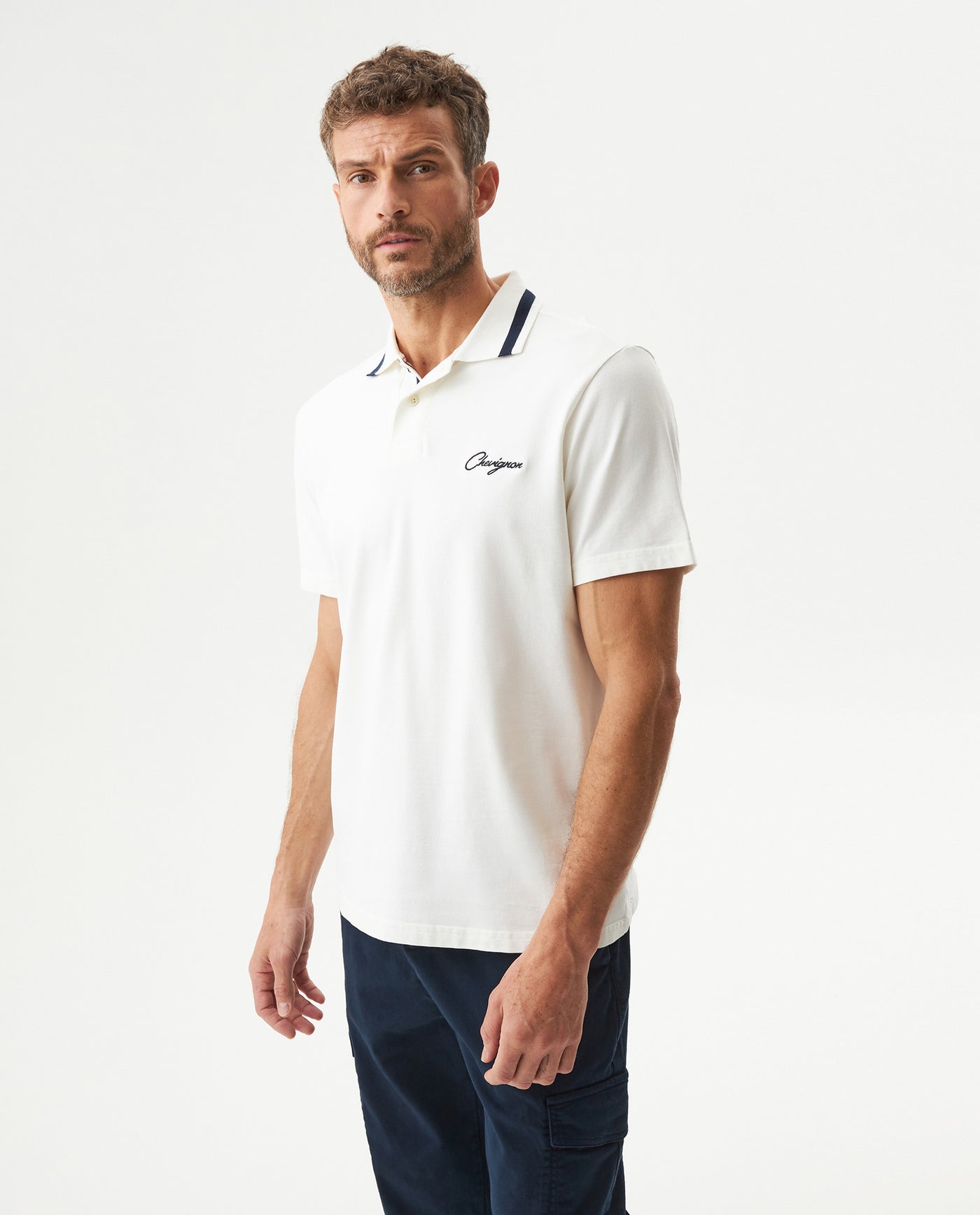 Men's Relaxed Fit Short Sleeve Polo Shirt in Cotton Stretch Blend, Nautical 609G009 - 1