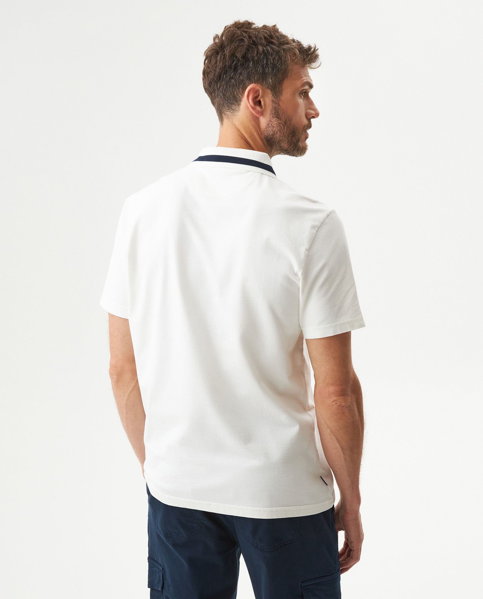 Men's Relaxed Fit Short Sleeve Polo Shirt in Cotton Stretch Blend, Nautical 609G009 - 5