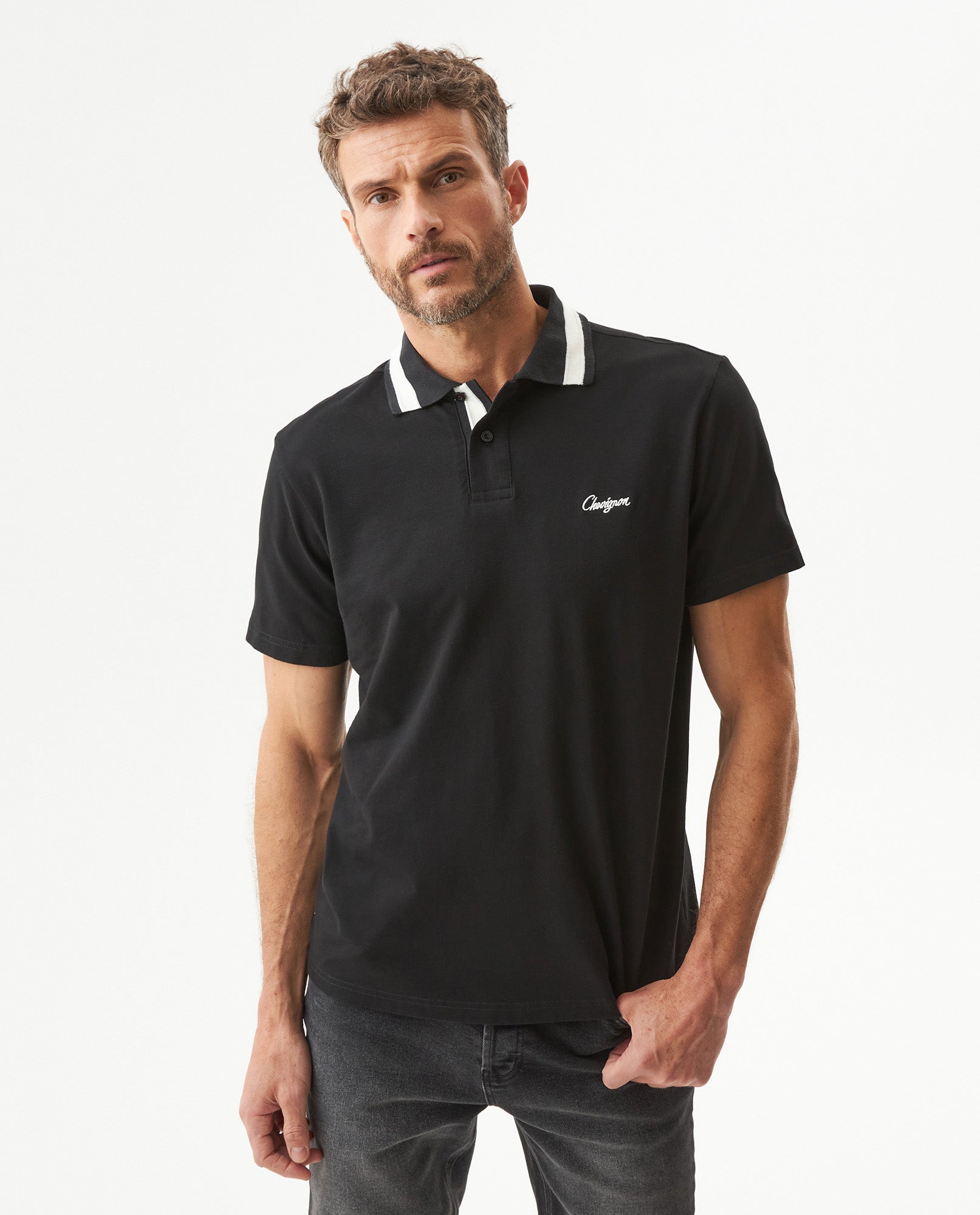 Men's Relaxed Fit Short Sleeve Polo Shirt in Cotton Stretch Blend, Nautical 609G009 - 1