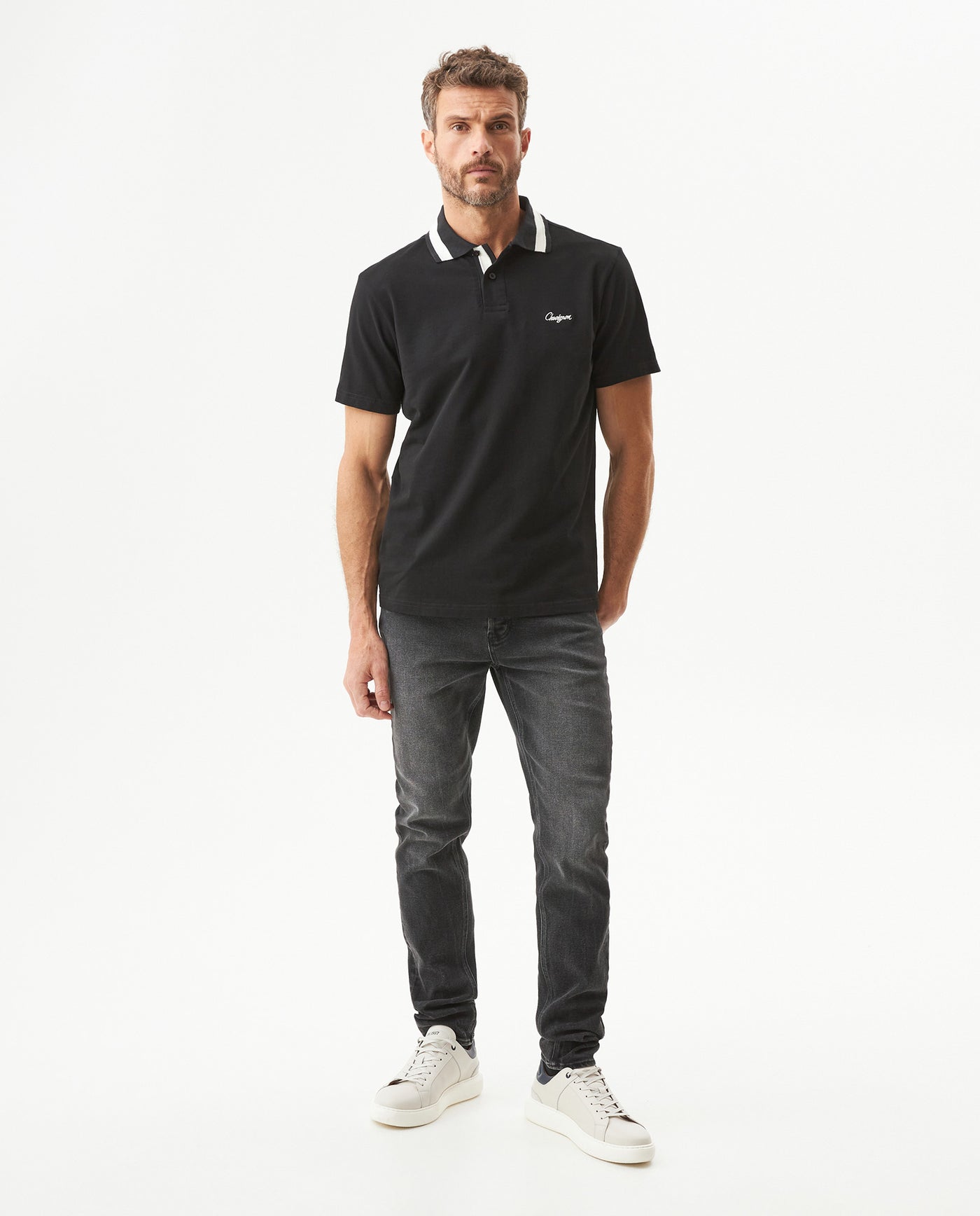 Men's Relaxed Fit Short Sleeve Polo Shirt in Cotton Stretch Blend, Nautical 609G009 - 3