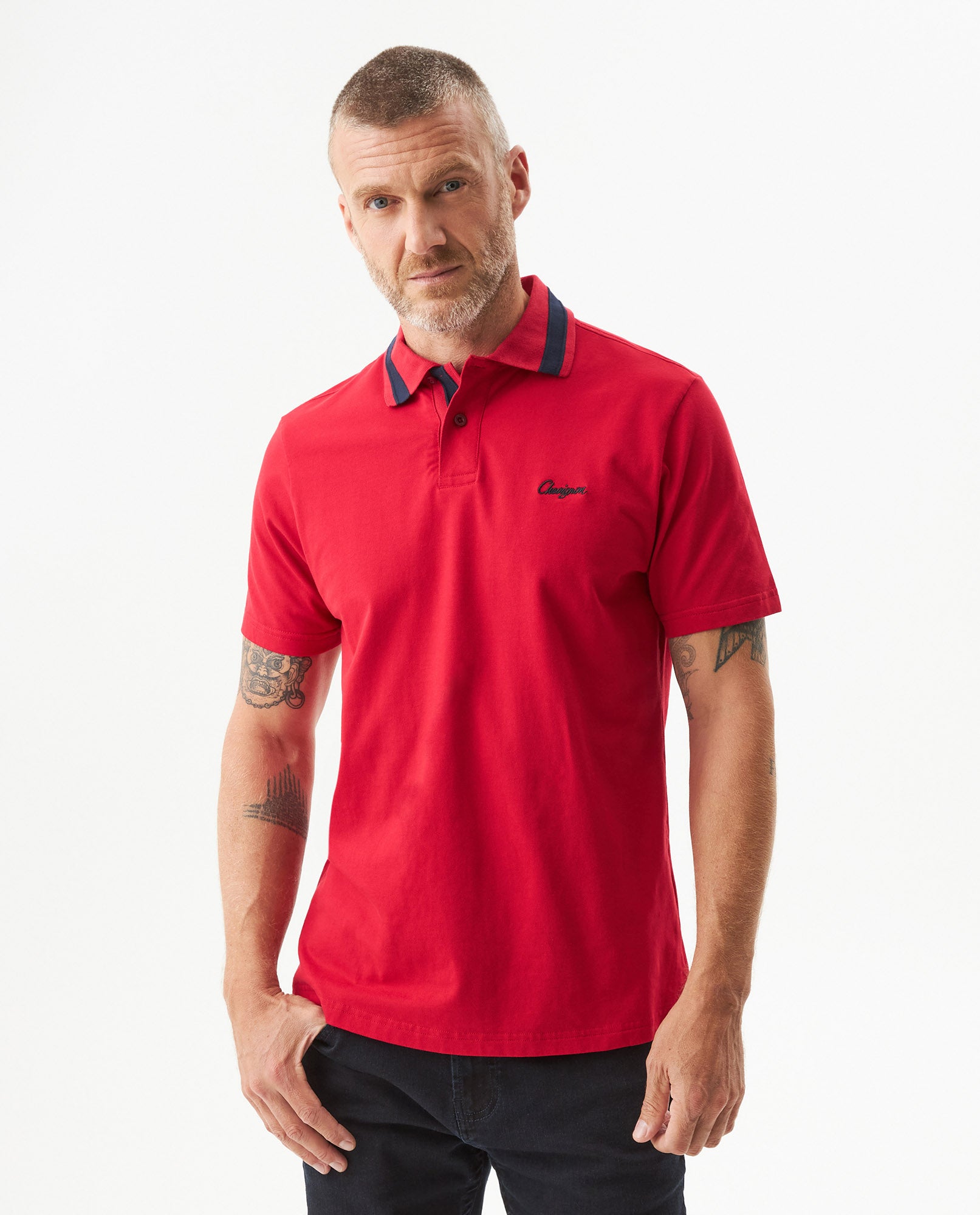 Men's Relaxed Fit Short Sleeve Polo Shirt in Cotton Stretch Blend, Nautical 609G009 - 1