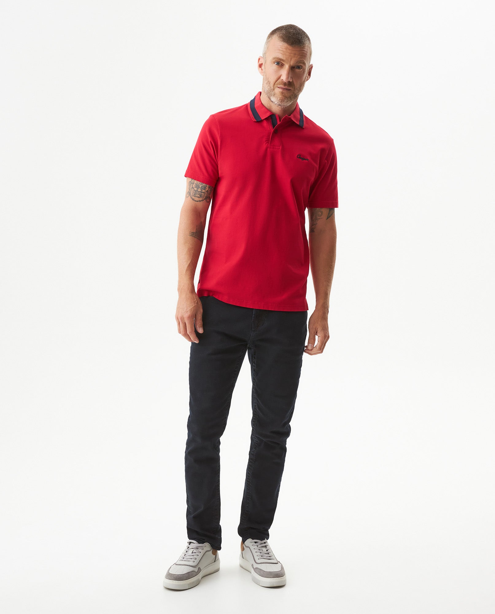 Men's Relaxed Fit Short Sleeve Polo Shirt in Cotton Stretch Blend, Nautical 609G009 - 3
