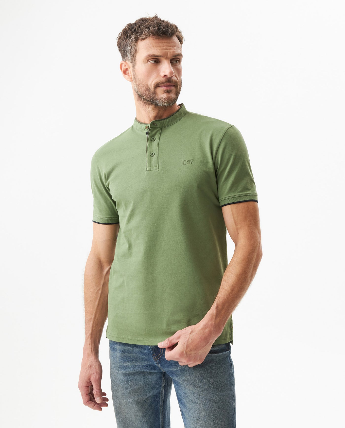 Men's Slim Fit Polo Shirt in Cotton Stretch Blend, Coastline 609G010 - 1