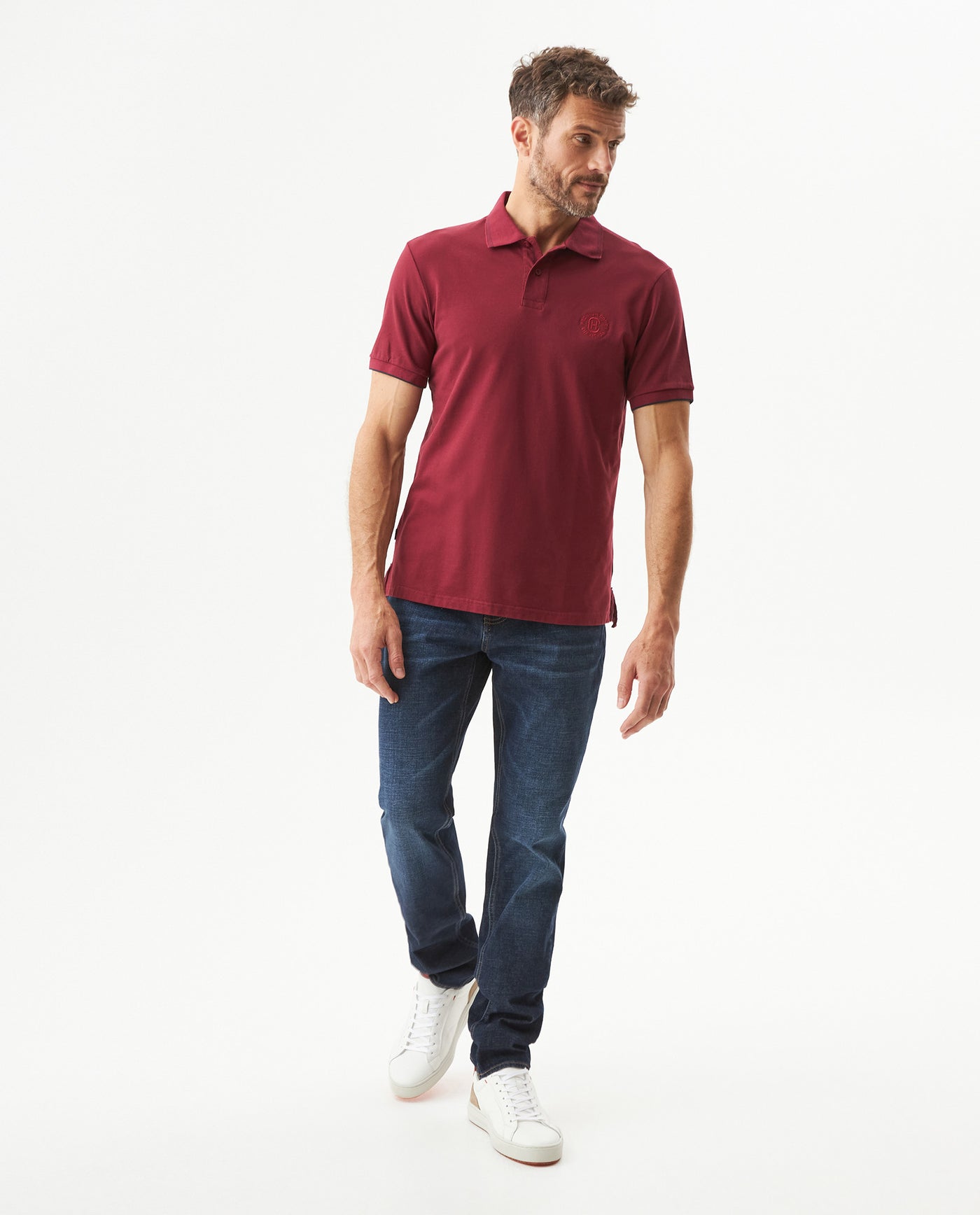 Men's Slim Fit Polo Shirt in Cotton Stretch Blend, Driftwood 609G011 - 3