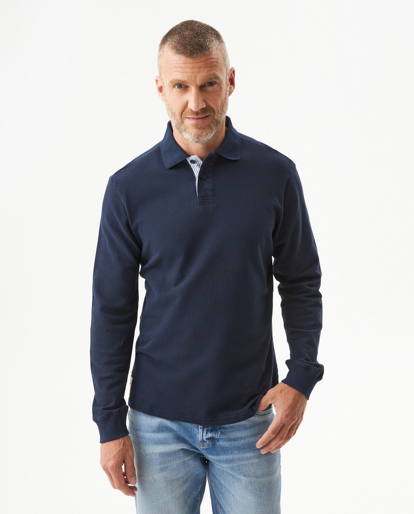 Men's Regular Fit Long Sleeve Polo Shirt in Cotton, Luminous 609G013 - 1