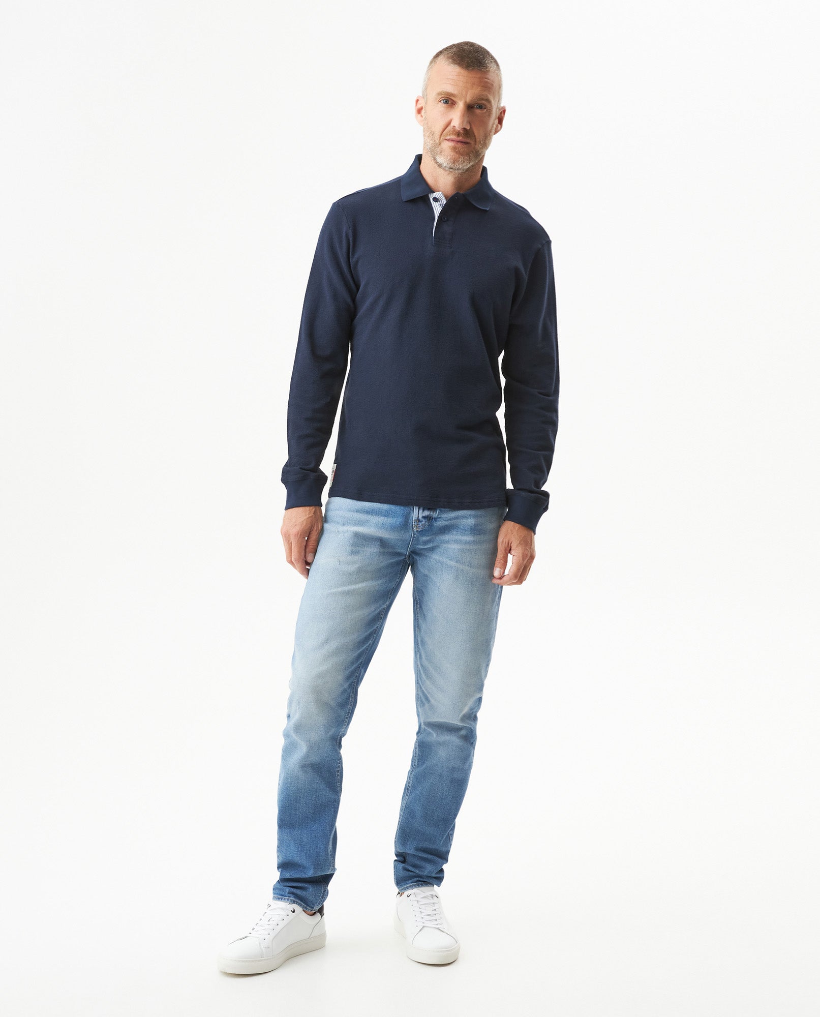Men's Regular Fit Long Sleeve Polo Shirt in Cotton, Luminous 609G013 - 3