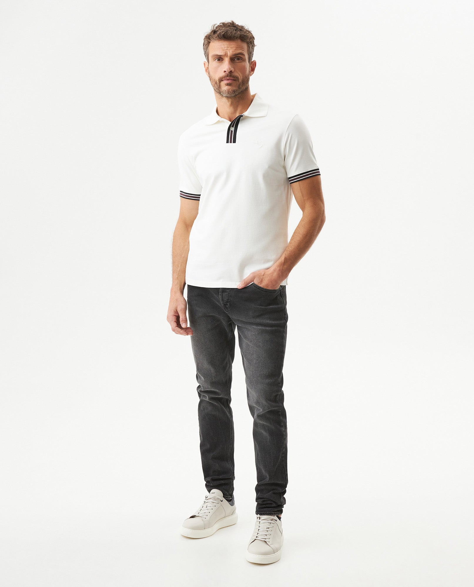 Men's Slim Fit Polo Shirt in Cotton Stretch Blend, Tide 609G015 - 3