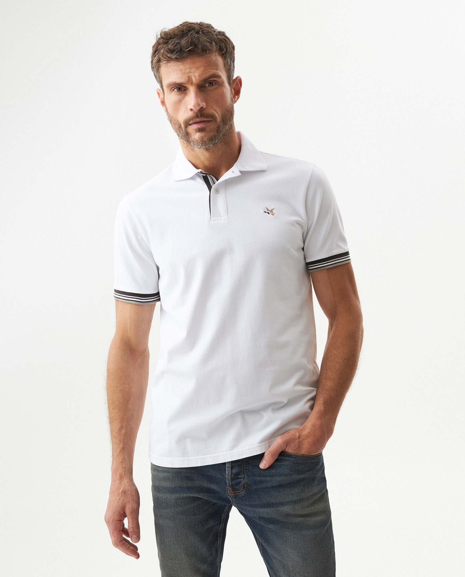 Men's Slim Fit Polo Shirt in Cotton Stretch Blend, Gallery - 2