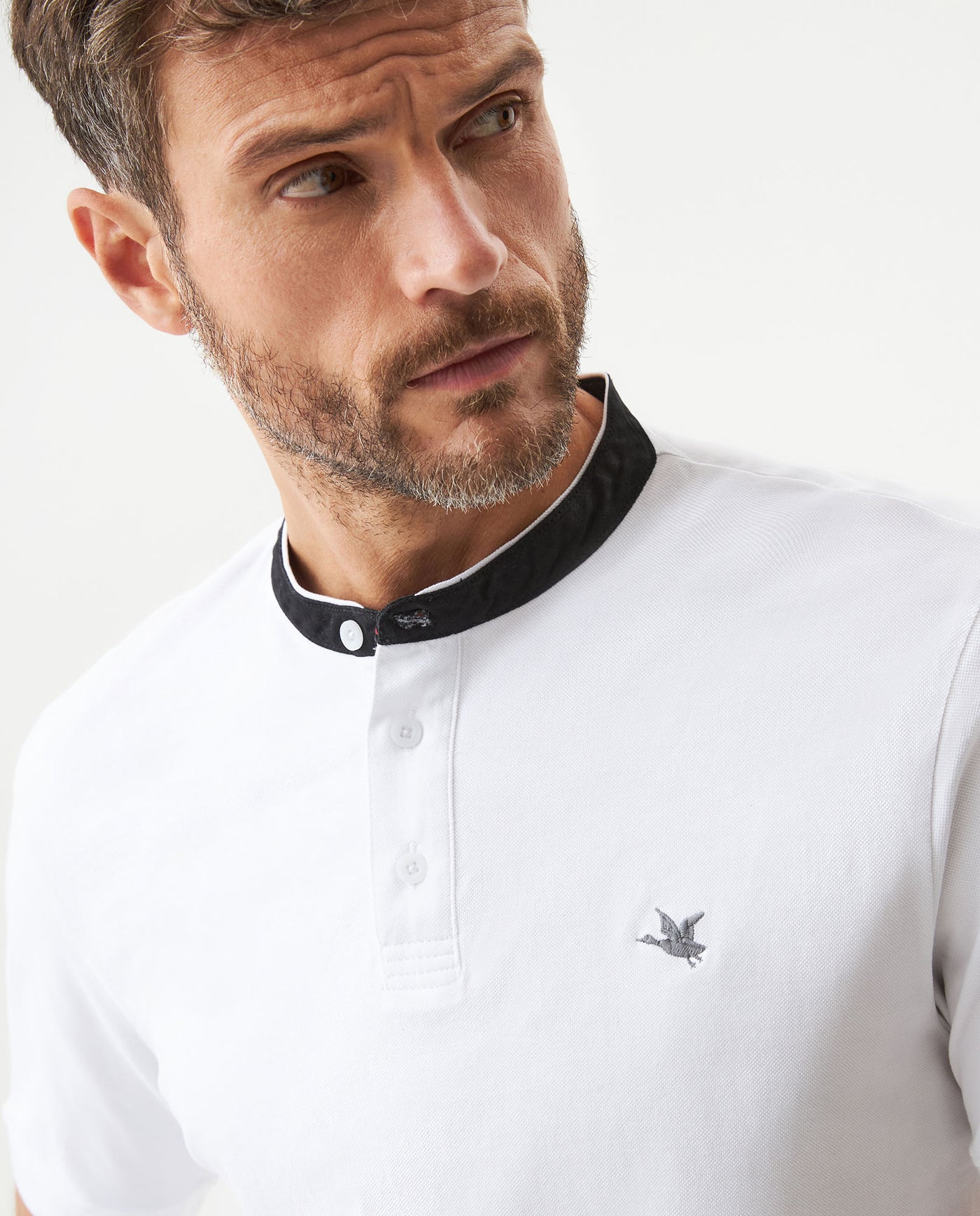 Men's Slim Fit Mandarin Collar Polo Shirt in Cotton Stretch Blend, Festive - 4