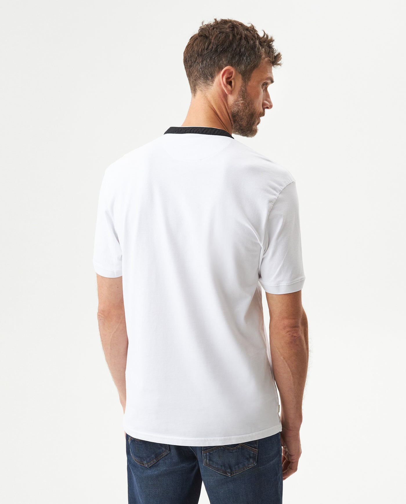 Men's Slim Fit Mandarin Collar Polo Shirt in Cotton Stretch Blend, Festive - 5
