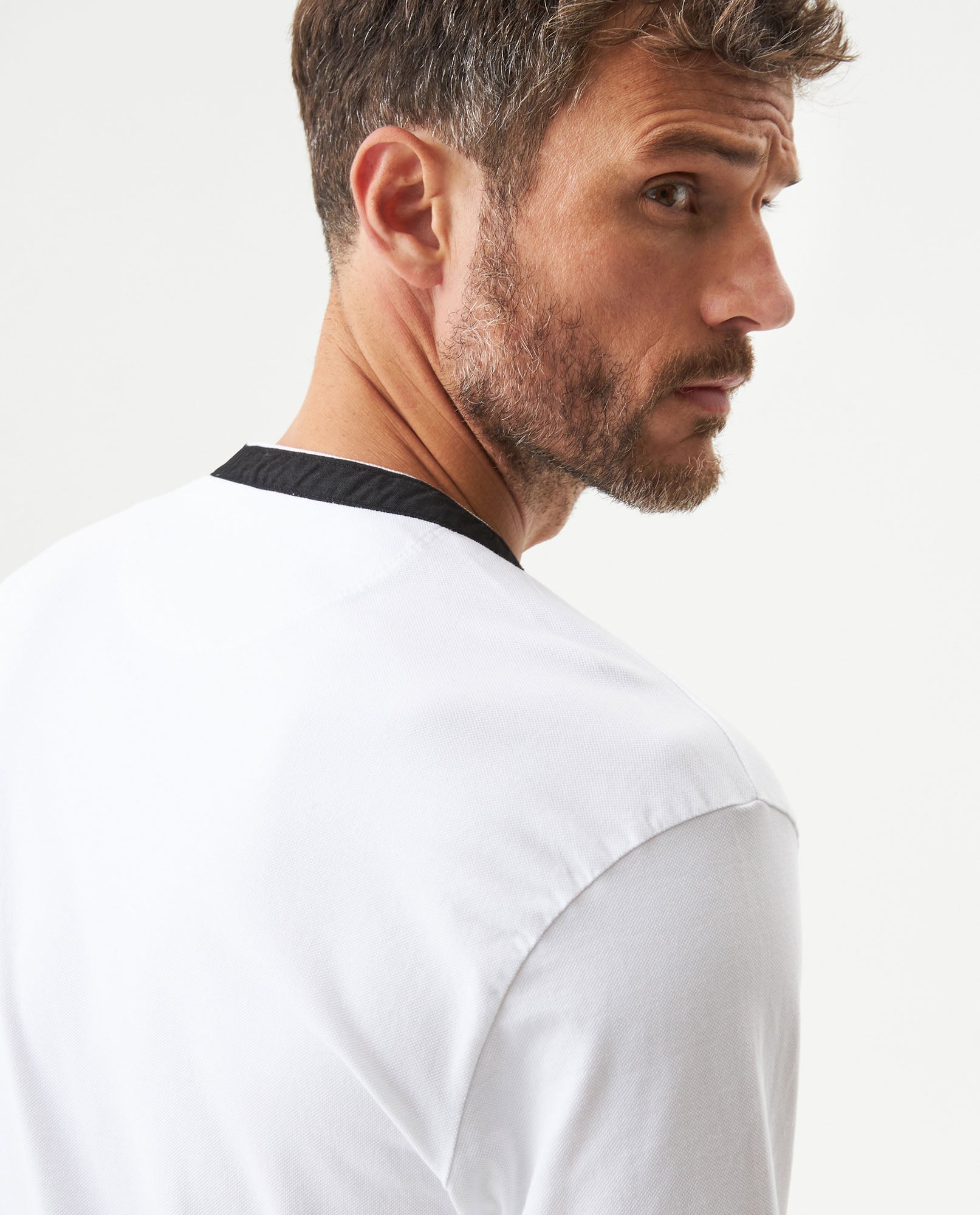 Men's Slim Fit Mandarin Collar Polo Shirt in Cotton Stretch Blend, Festive - 6