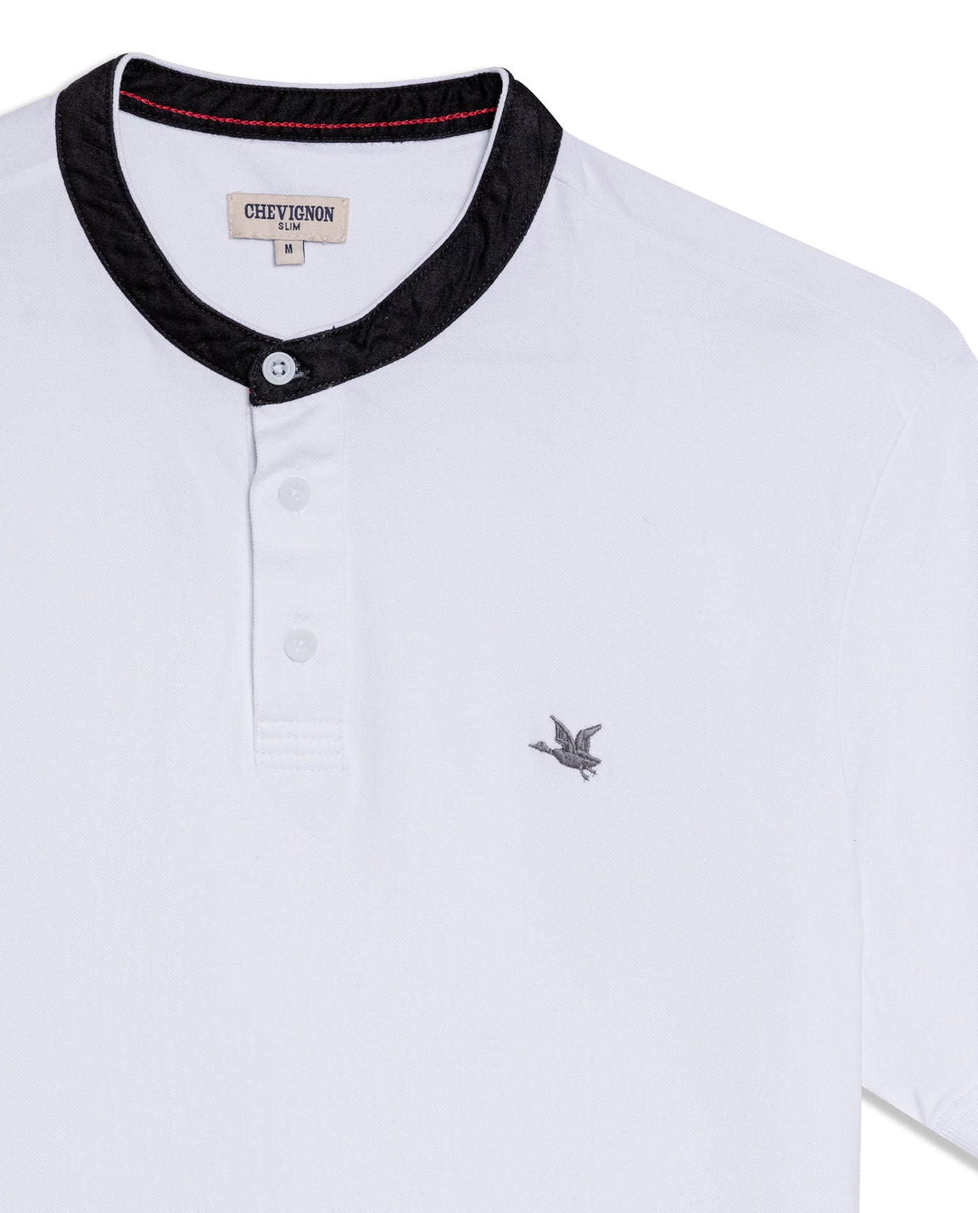 Men's Slim Fit Mandarin Collar Polo Shirt in Cotton Stretch Blend, Festive - 7