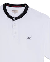 Men's Slim Fit Mandarin Collar Polo Shirt in Cotton Stretch Blend, Festive - 7