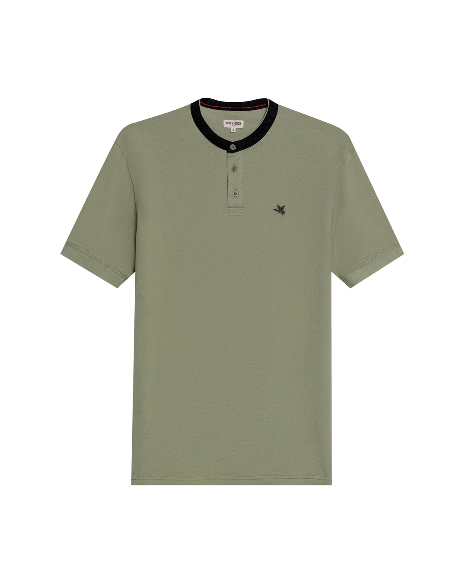 Men's Slim Fit Mandarin Collar Polo Shirt in Cotton Stretch Blend, Festive - 1