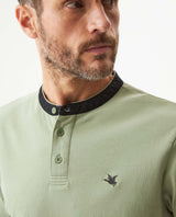 Men's Slim Fit Mandarin Collar Polo Shirt in Cotton Stretch Blend, Festive - 4