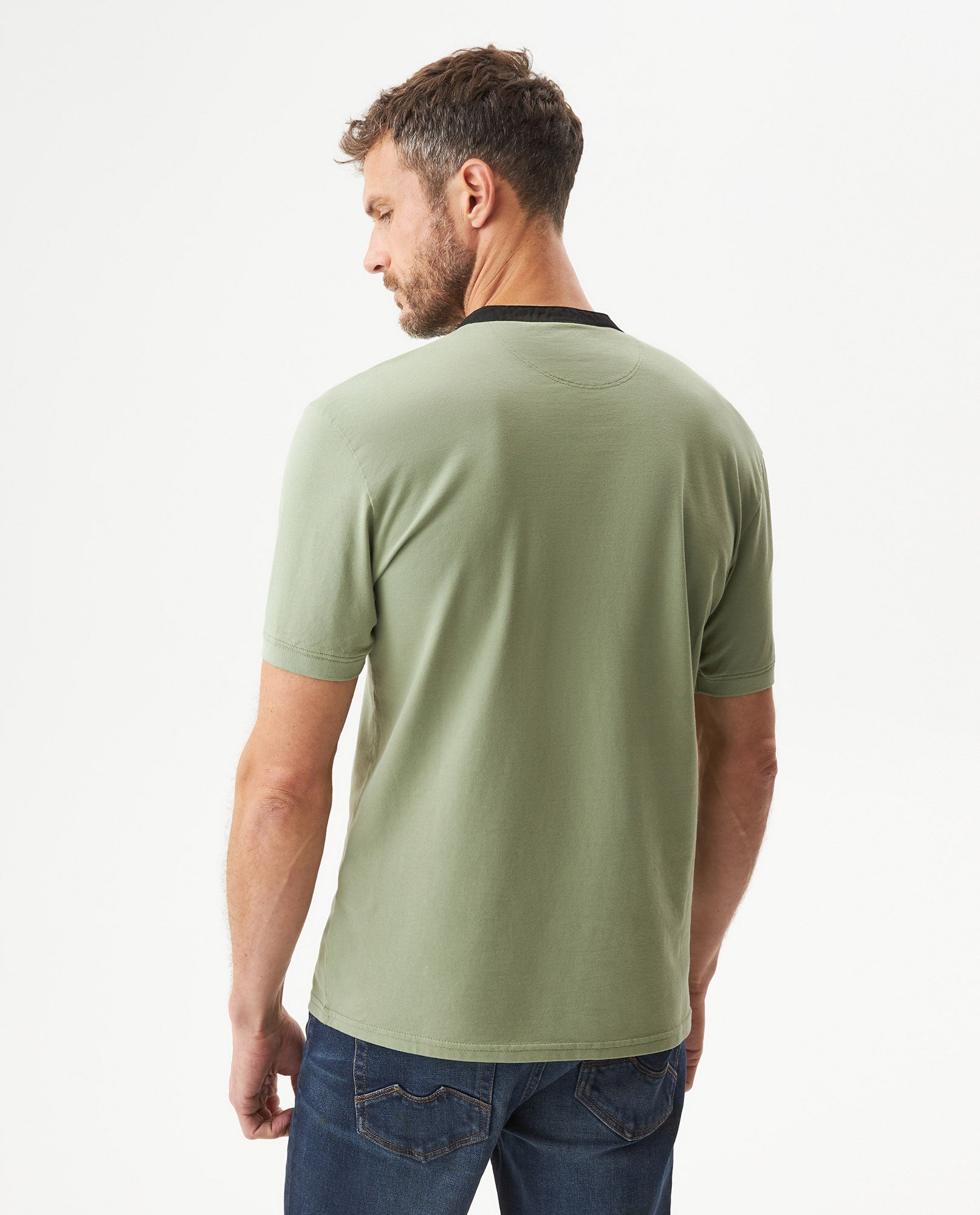 Men's Slim Fit Mandarin Collar Polo Shirt in Cotton Stretch Blend, Festive - 5