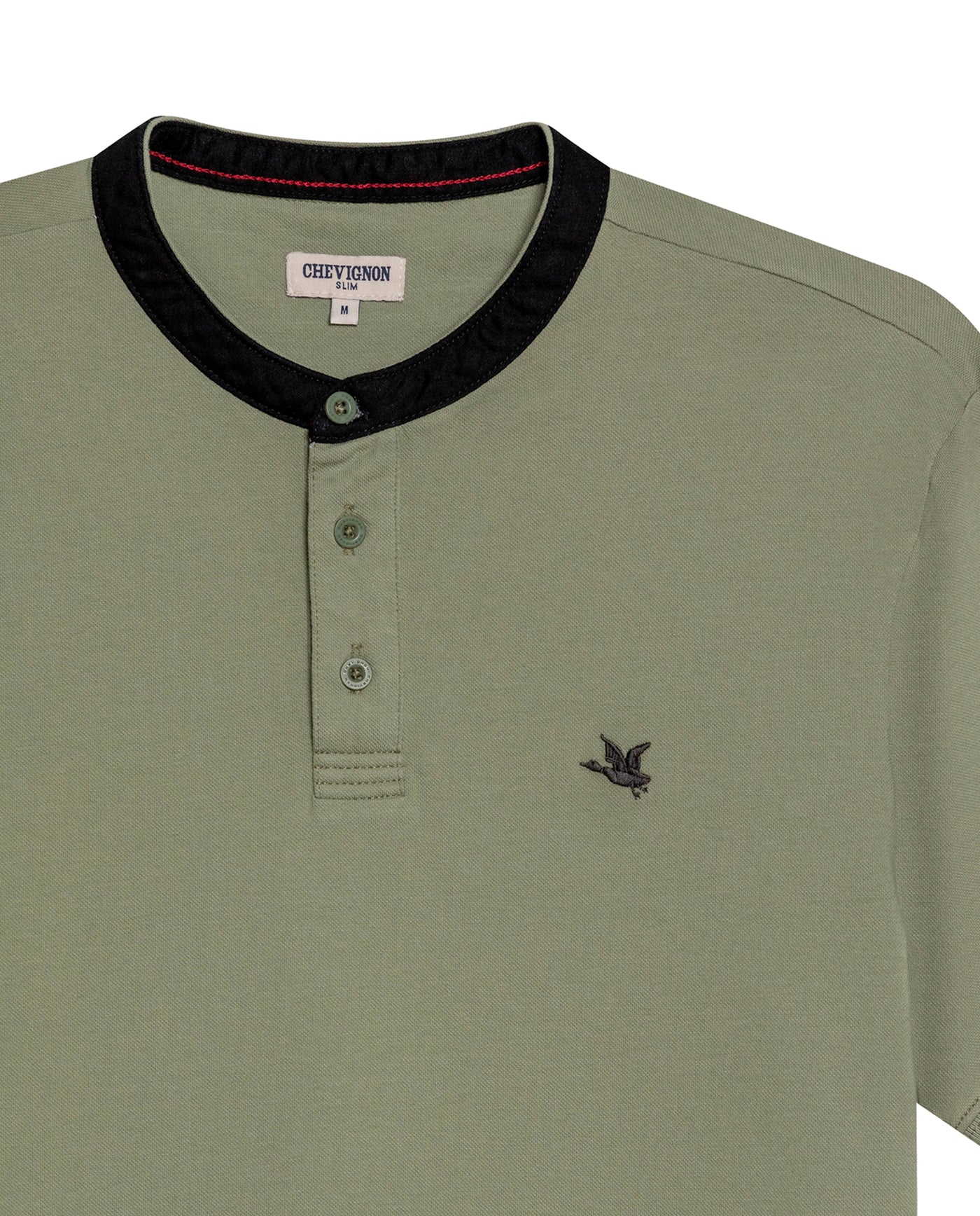 Men's Slim Fit Mandarin Collar Polo Shirt in Cotton Stretch Blend, Festive - 7
