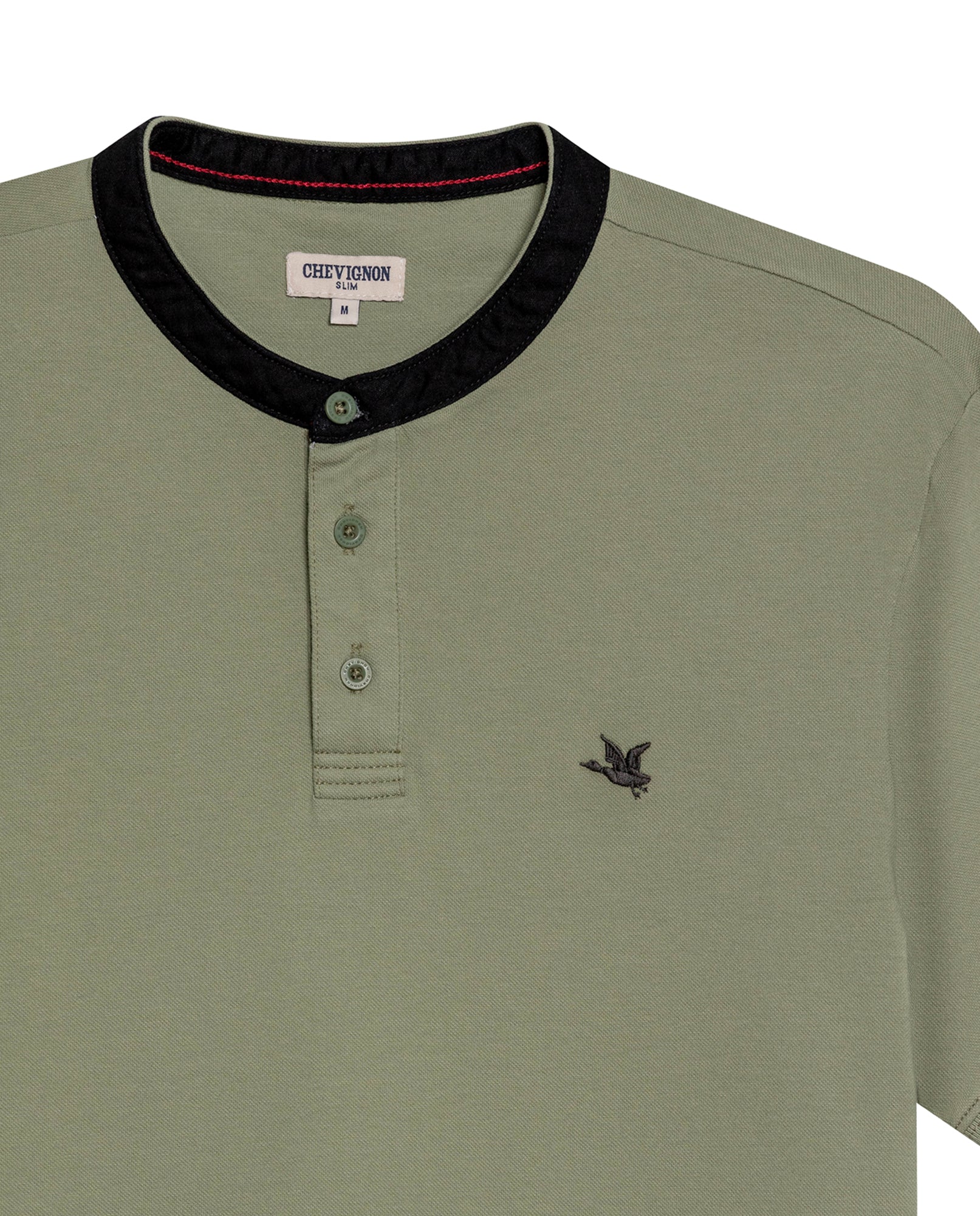 Men's Slim Fit Mandarin Collar Polo Shirt in Cotton Stretch Blend, Festive - 7