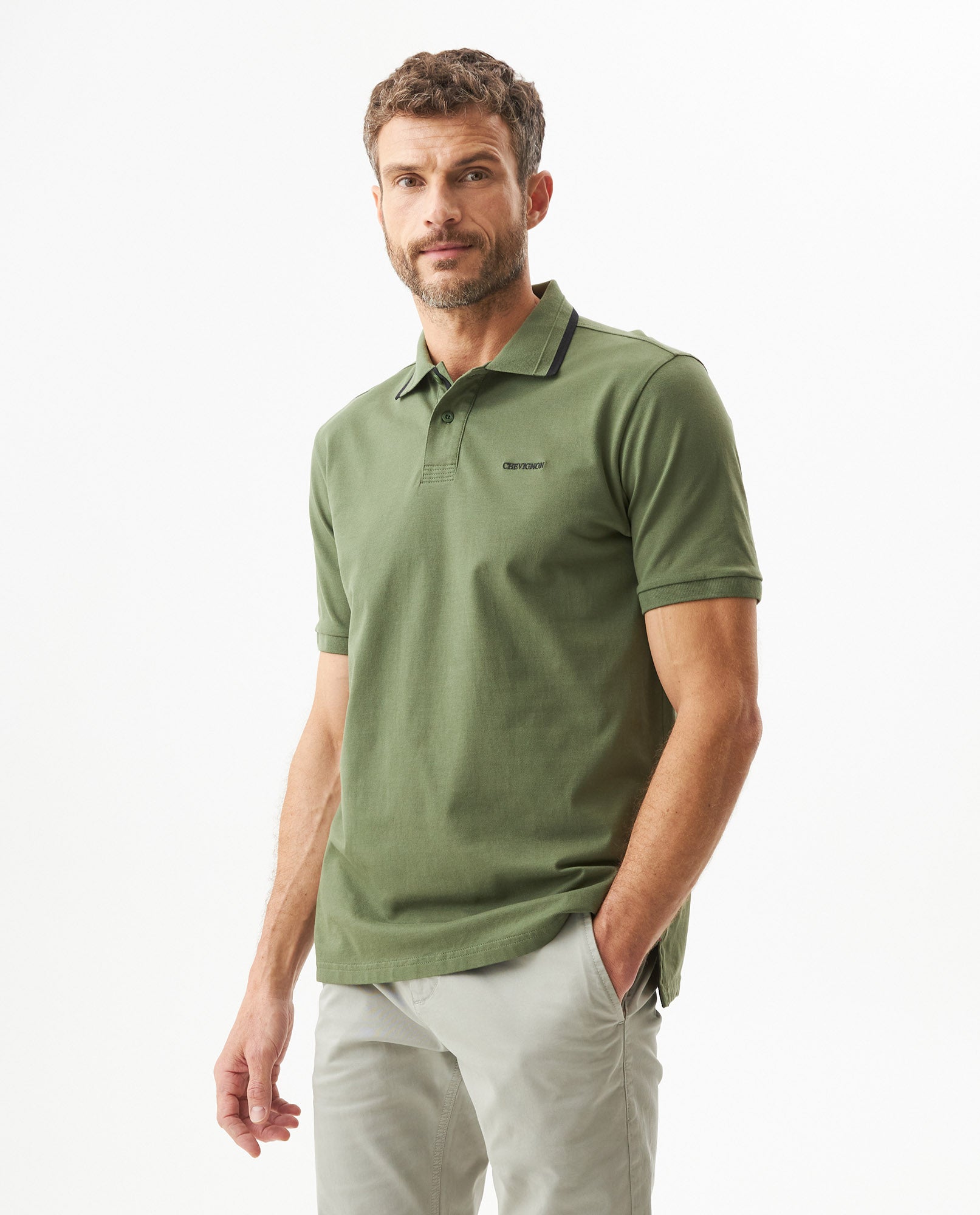 Men's Relaxed Fit Short Sleeve Polo Shirt in Cotton Stretch Blend, Aurora - 2