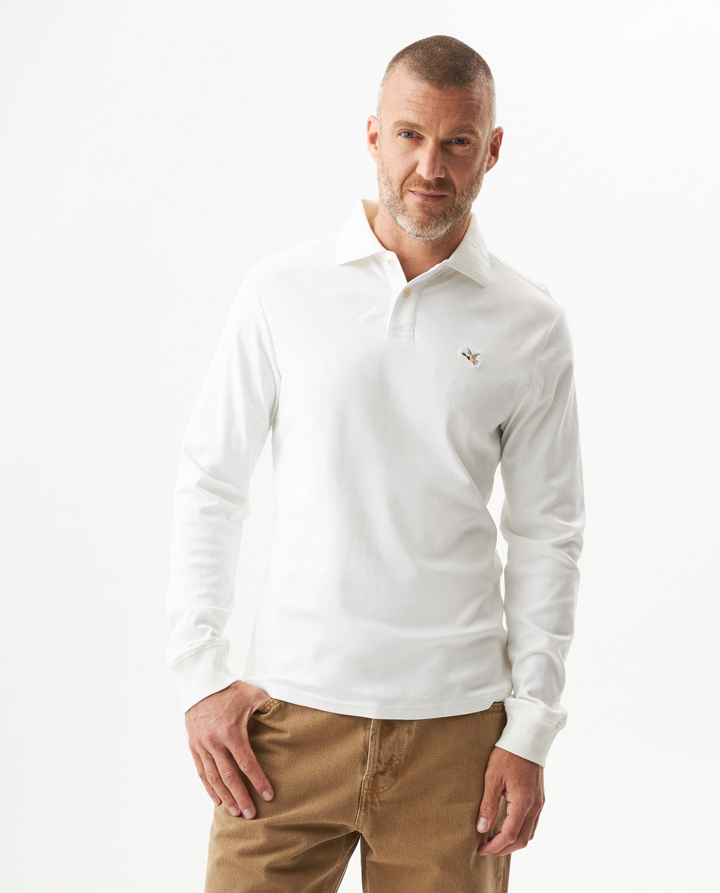 Men's Long Sleeve Slim Fit Polo Shirt in Cotton, Offshore 609G035 - 1
