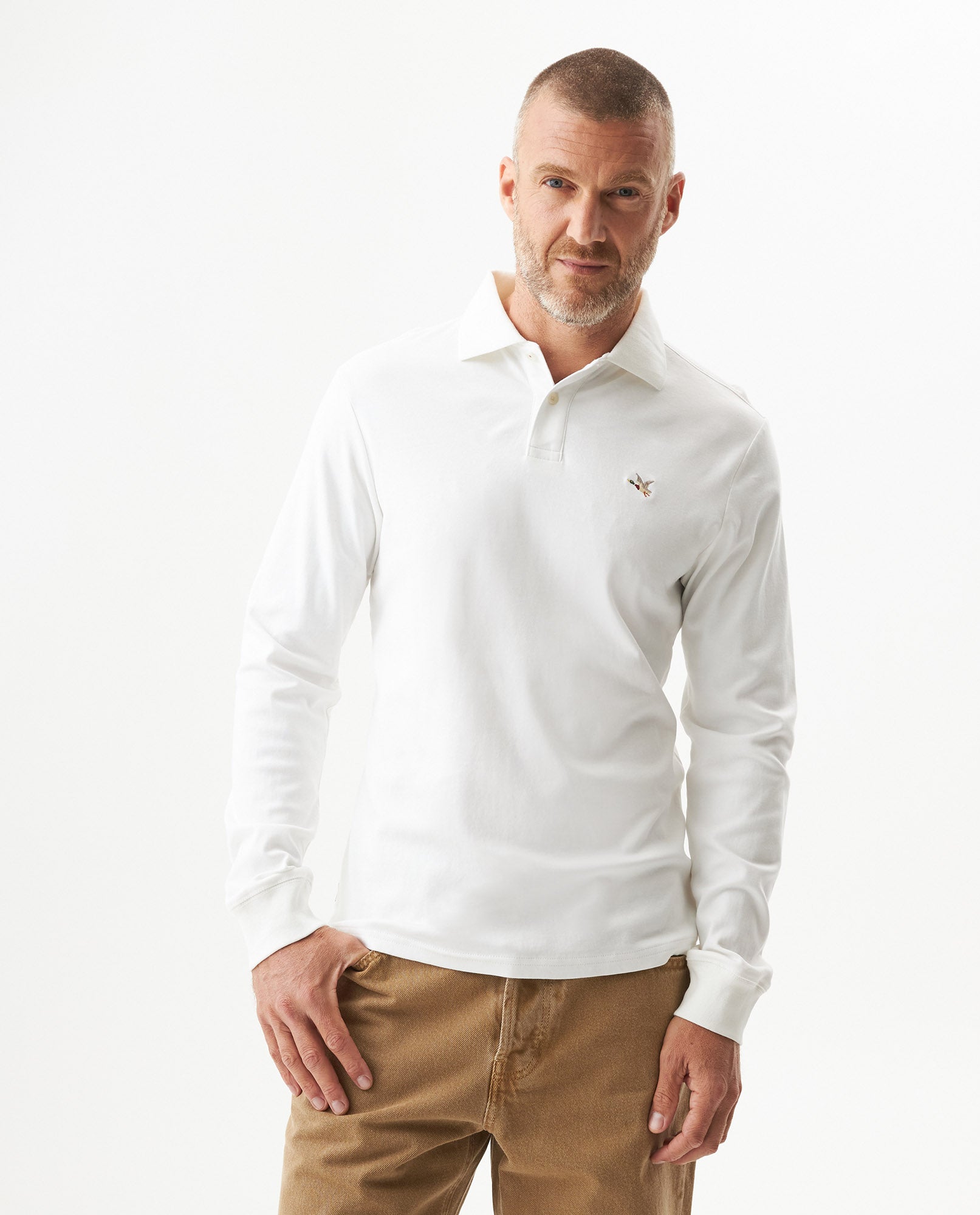 Men's Long Sleeve Slim Fit Polo Shirt in Cotton, Offshore 609G035 - 1