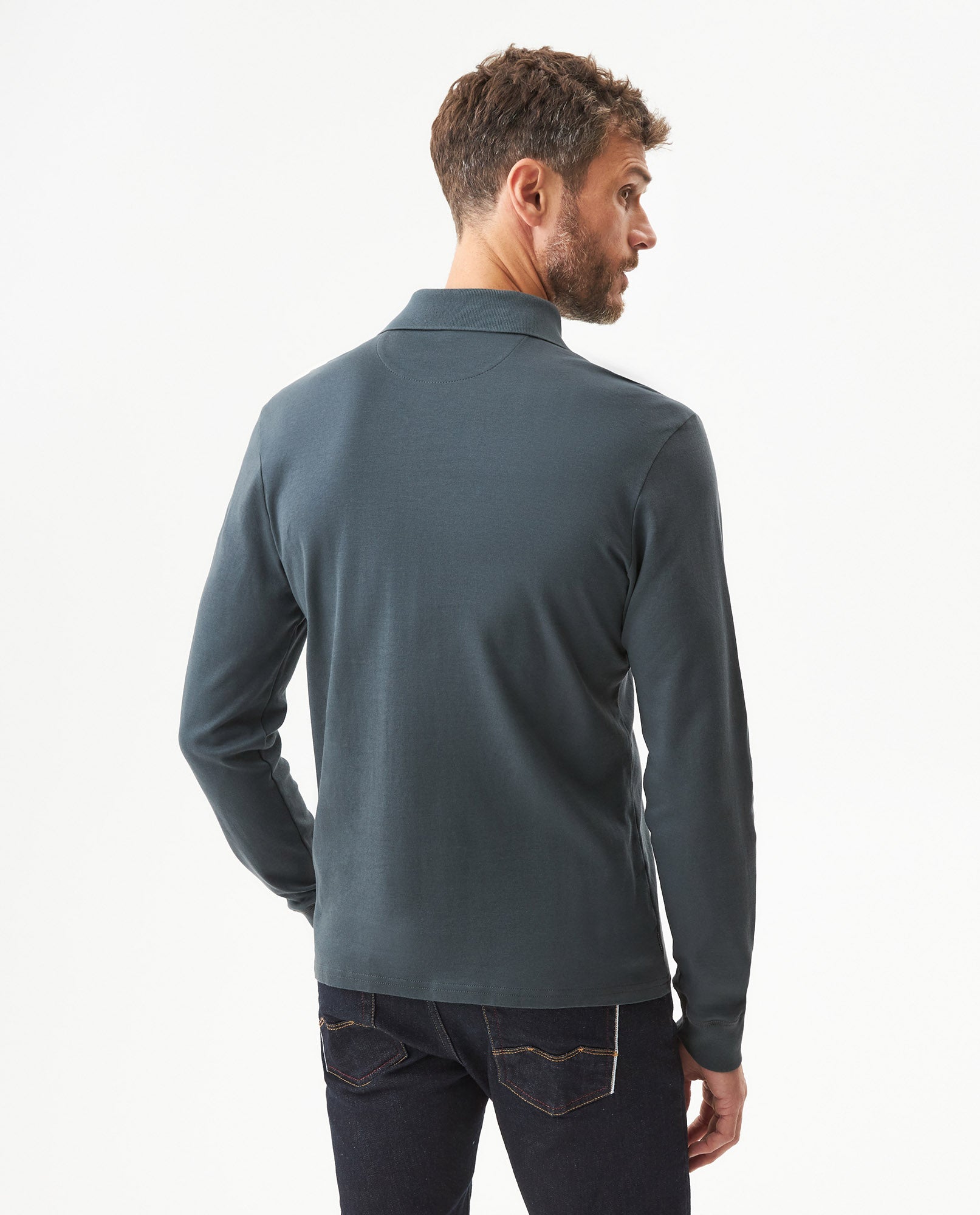 Men's Long Sleeve Slim Fit Polo Shirt in Cotton, Offshore 609G035 - 5