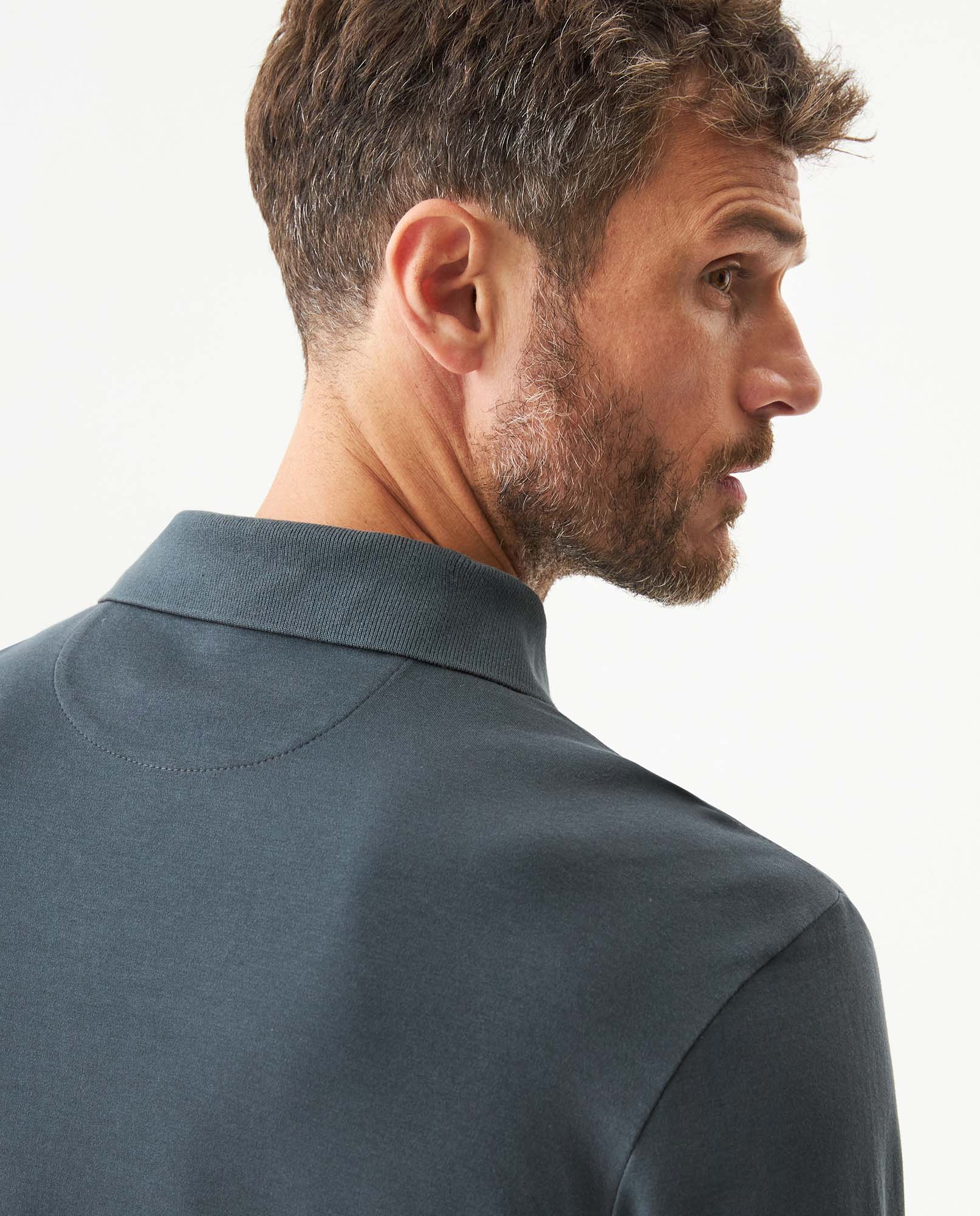 Men's Long Sleeve Slim Fit Polo Shirt in Cotton, Offshore 609G035 - 6