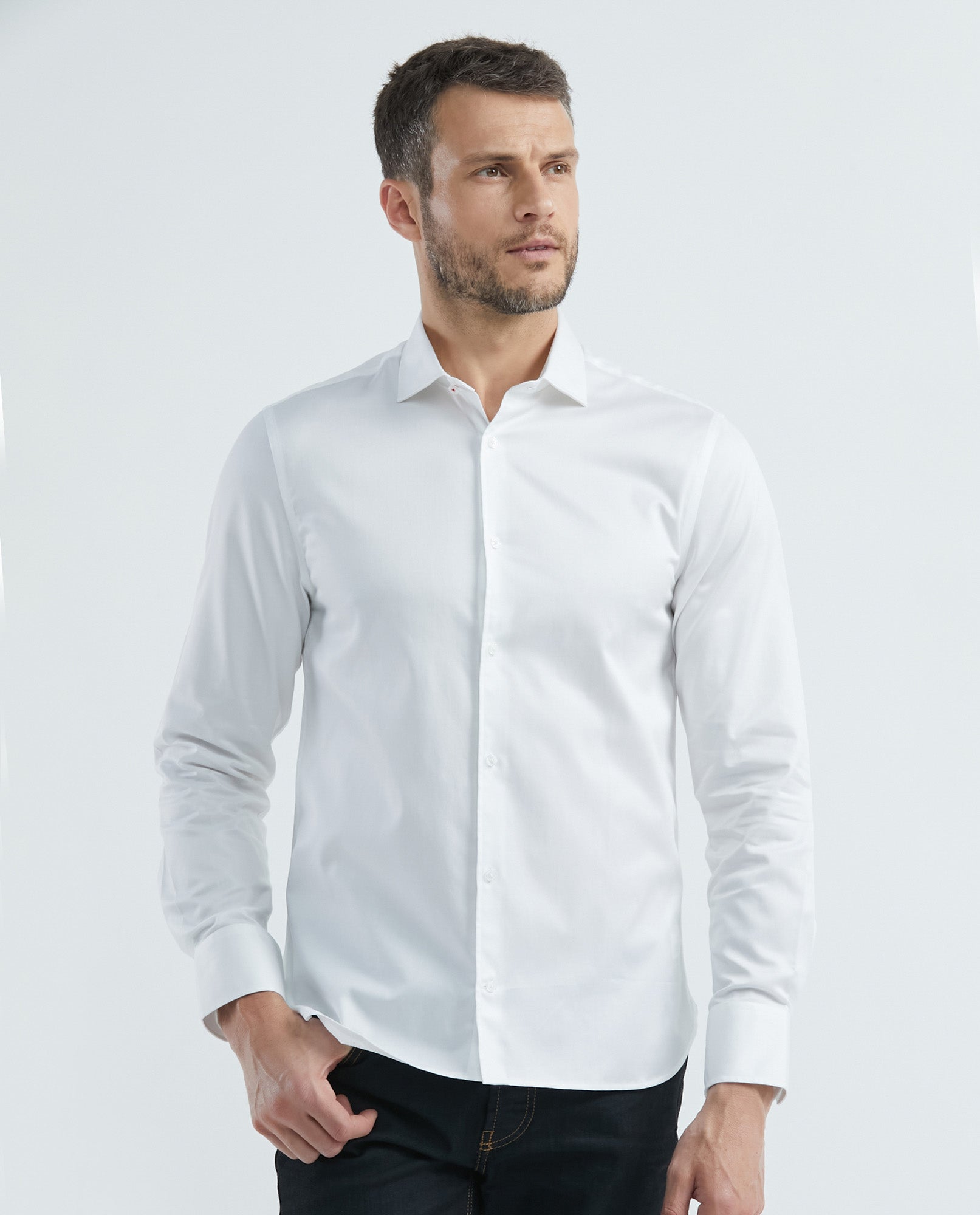 Camisa Premium de Hombre Slim Fit Manga Larga - Tecnología Twill - White 63_610E005_BLA114001_5