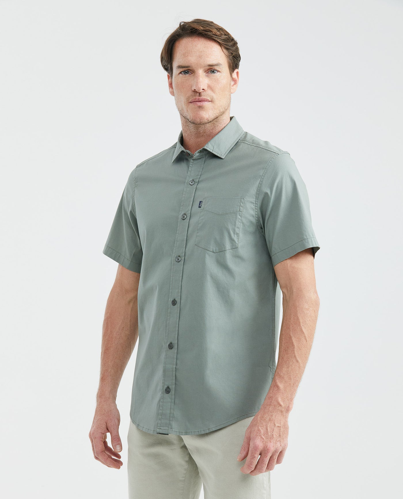 Men's Carbon Pocket Short Sleeve Slim Fit Shirt Cotton Stretch - 1