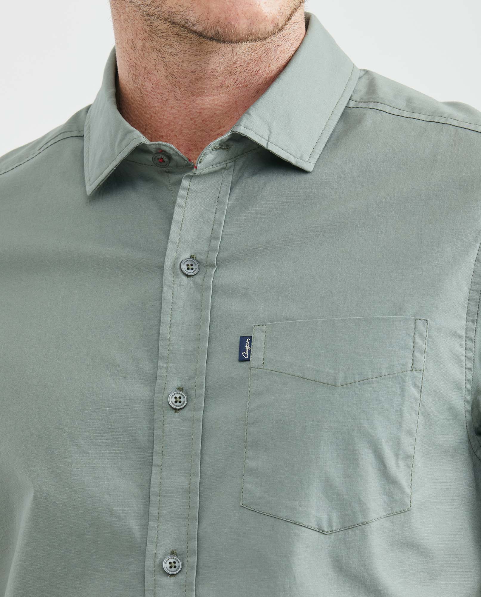 Men's Carbon Pocket Short Sleeve Slim Fit Shirt Cotton Stretch - 3