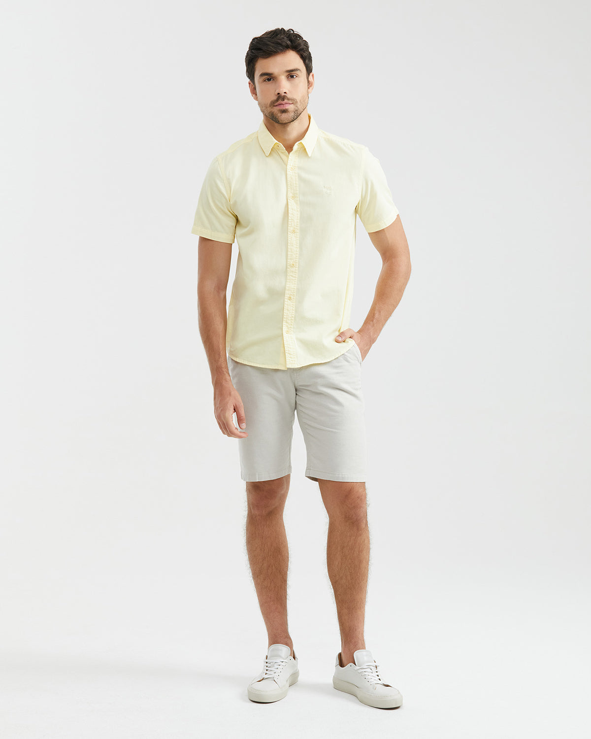 PALE YELLOW SHORT-SLEEVE COTTON SHIRT